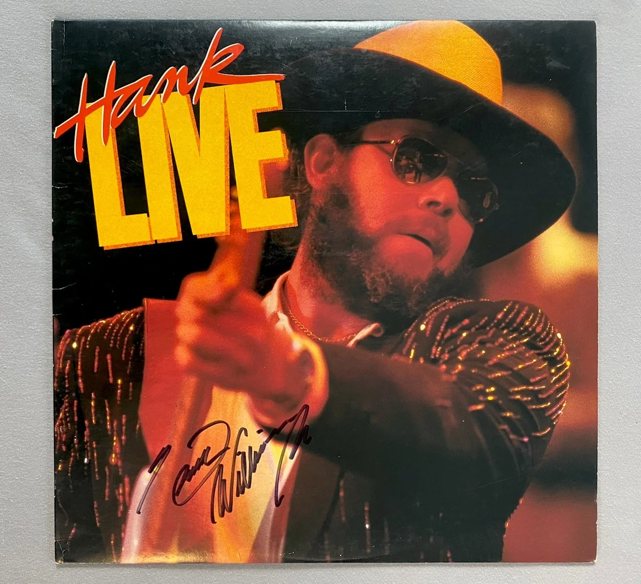HANK WILLIAMS JR AUTOGRAPH 1987 ORIGINAL HANK LIVE VINYL RECORD LP, изображение 2