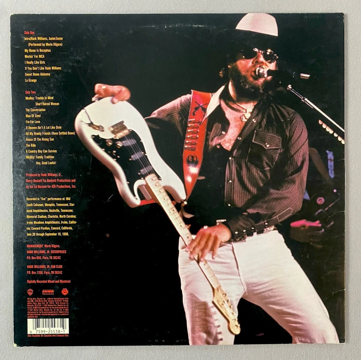 HANK WILLIAMS JR AUTOGRAPH 1987 ORIGINAL HANK LIVE VINYL RECORD LP, изображение 4