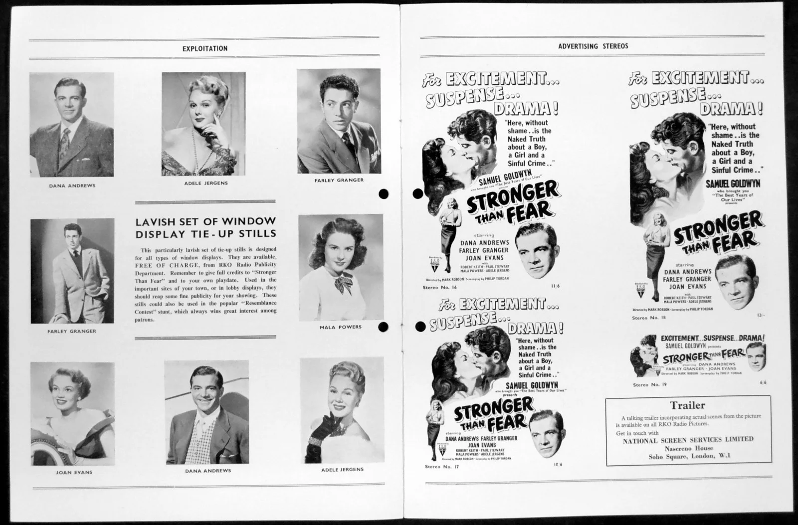 STRONGER THAN FEAR 1950 Dana Andrews, Farley Granger, Joan Evans CAMPAIGN BOOK, image 2