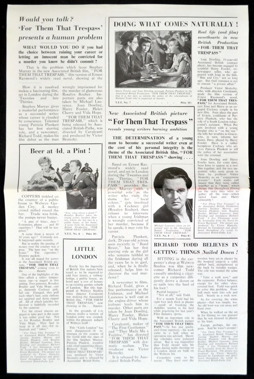 FOR THEM THAT TRESPASS 1949 Richard Todd, Stephen Murray CAVALCANTI PRESSBOOK, image 3