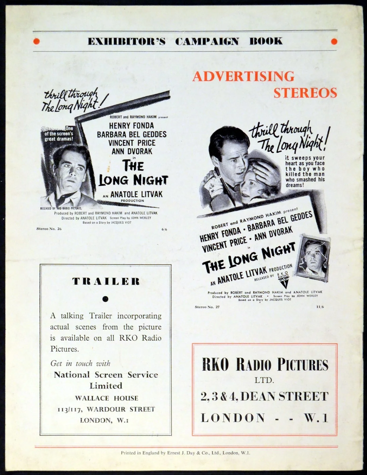 LONG NIGHT 1947 Henry Fonda, Barbara Bel Geddes, Vincent Price UK PRESSBOOK, изображение 2