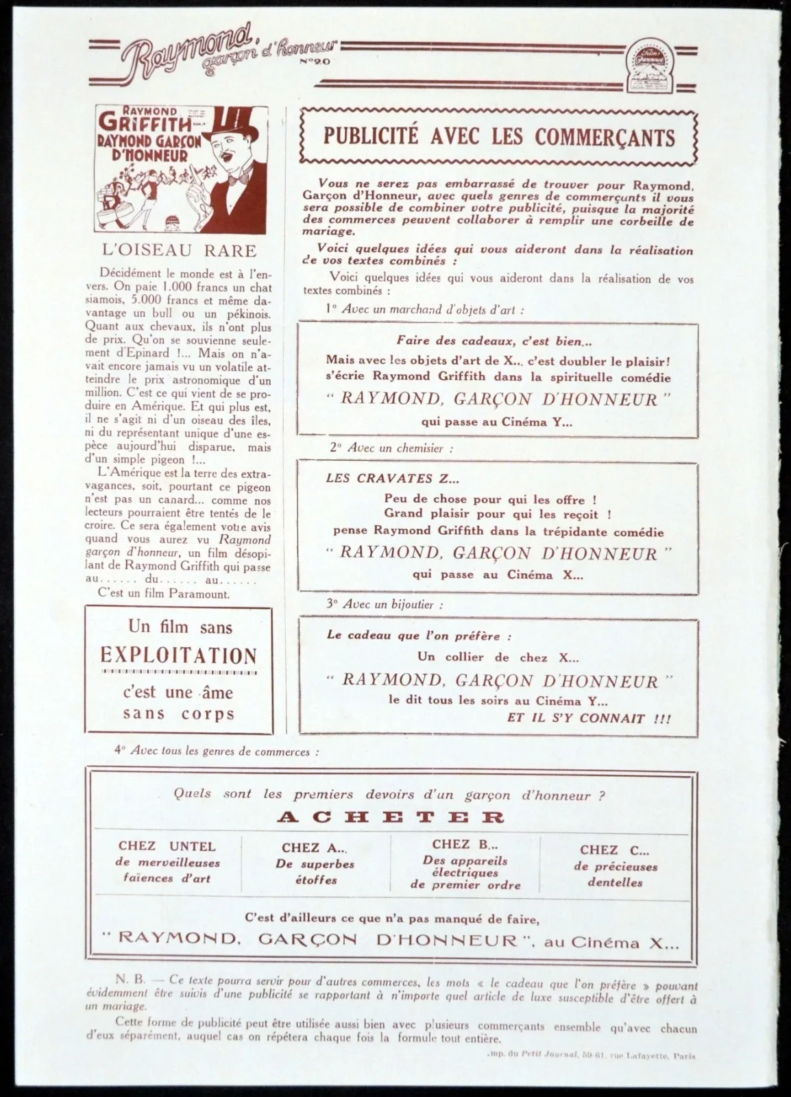 WEDDING BILL$ 1927 Raymond Griffith, Anne Sheridan - CARTIER FRENCH PRESSBOOK, изображение 5