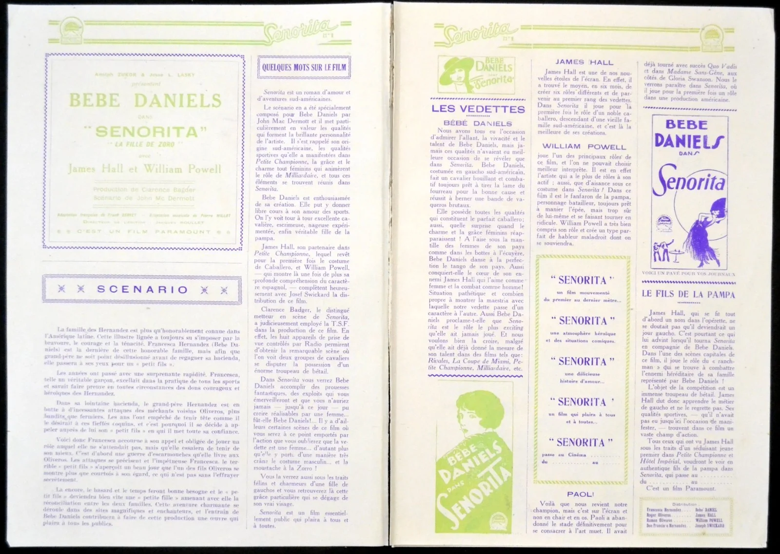 SENORITA 1927 Bebe Daniels, James Hall, William Powell FRENCH PRESSBOOK, image 2