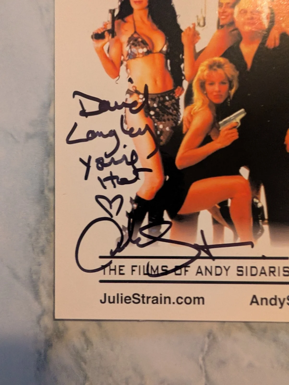 Julie Strain — Julie Strain Signed Autograph Bullets Bombs and Babes Postcard, image 2
