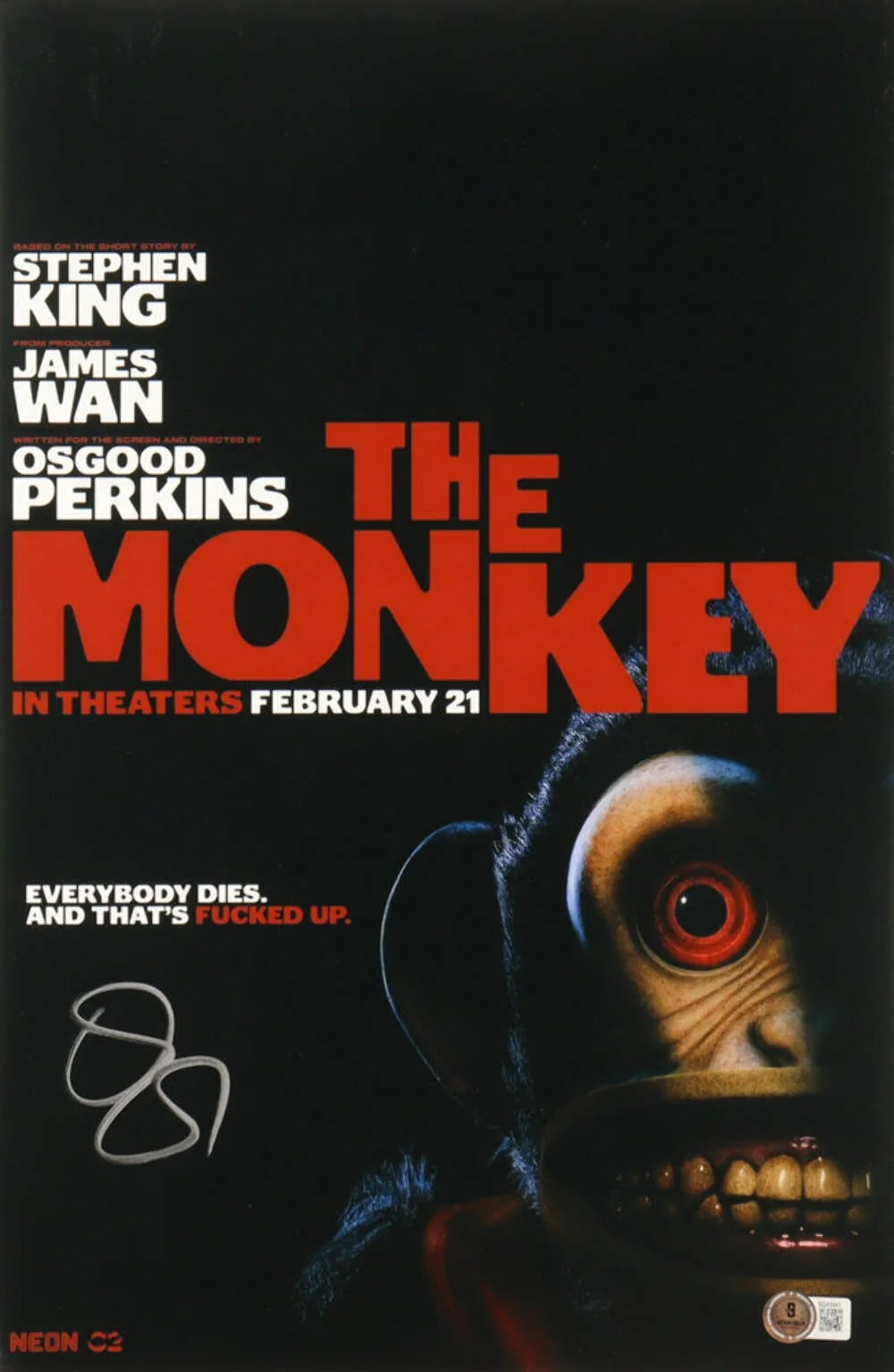 Osgood Perkins — Osgood Perkins Signed "The Monkey " 11x17 Photo (Beckett) - Director