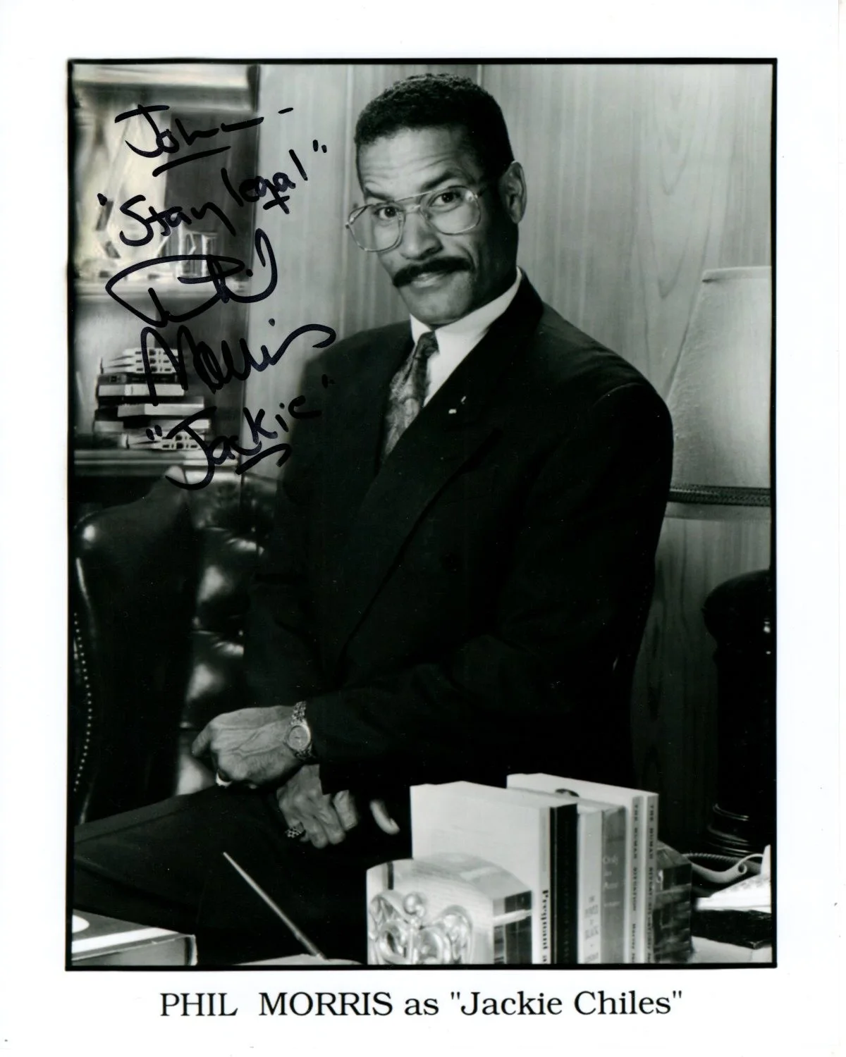 Phil Morris — PHIL MORRIS Signed Autographed 8x10 SEINFELD JACKIE CHILES Photograph - To John