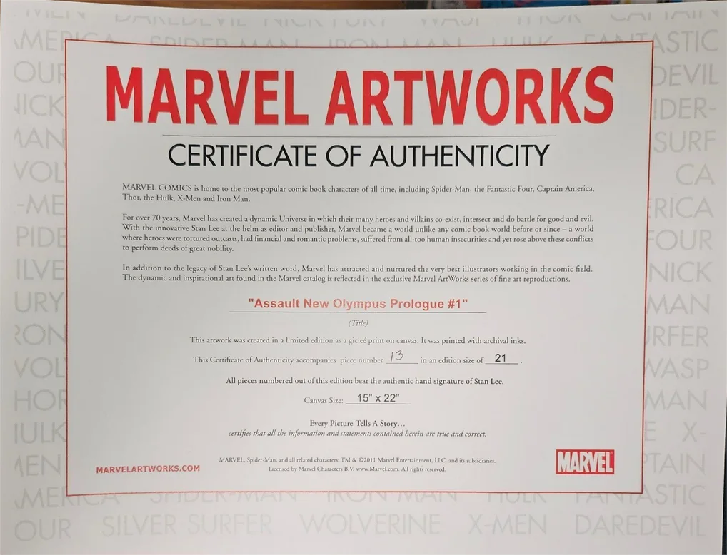 Stan Lee — Stan Lee Hand signed Limited Ed 13 of 21 "Assault On Olympus #1", изображение 4