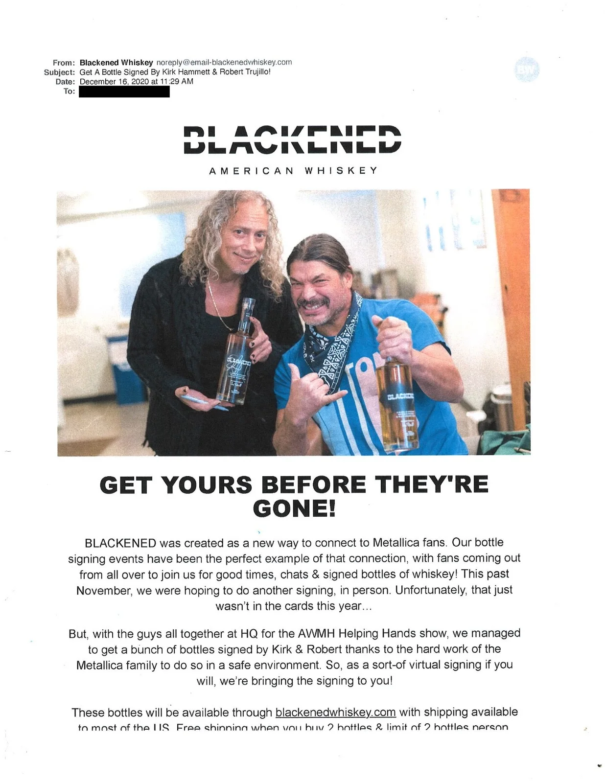 Metallica Blackened bottle autographed by Rob Trujillo & Kirk Hammett!, изображение 4