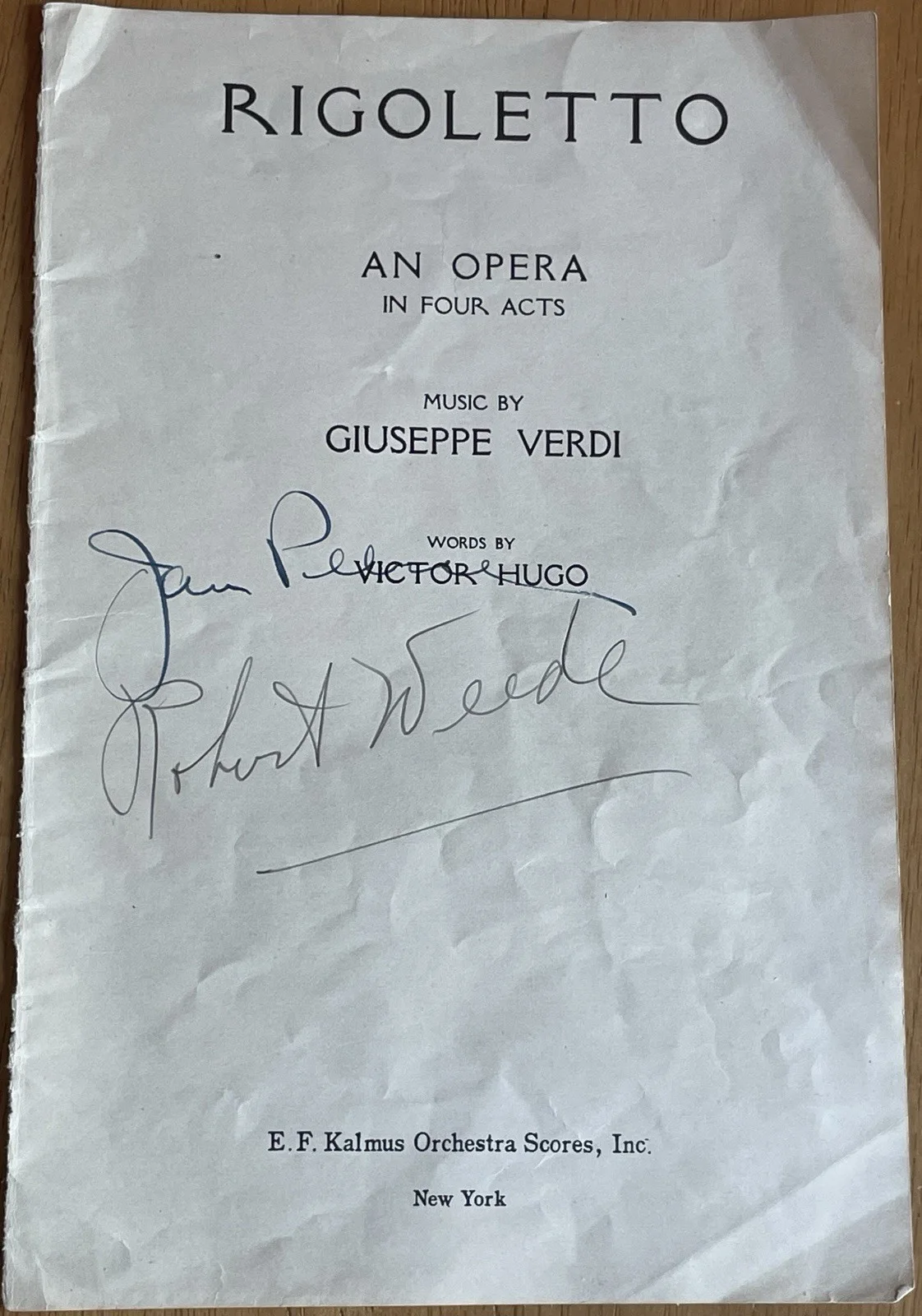 Opera Singers Jan Peerce & Robert Weede Autograph Program "Rigoletto", image 2