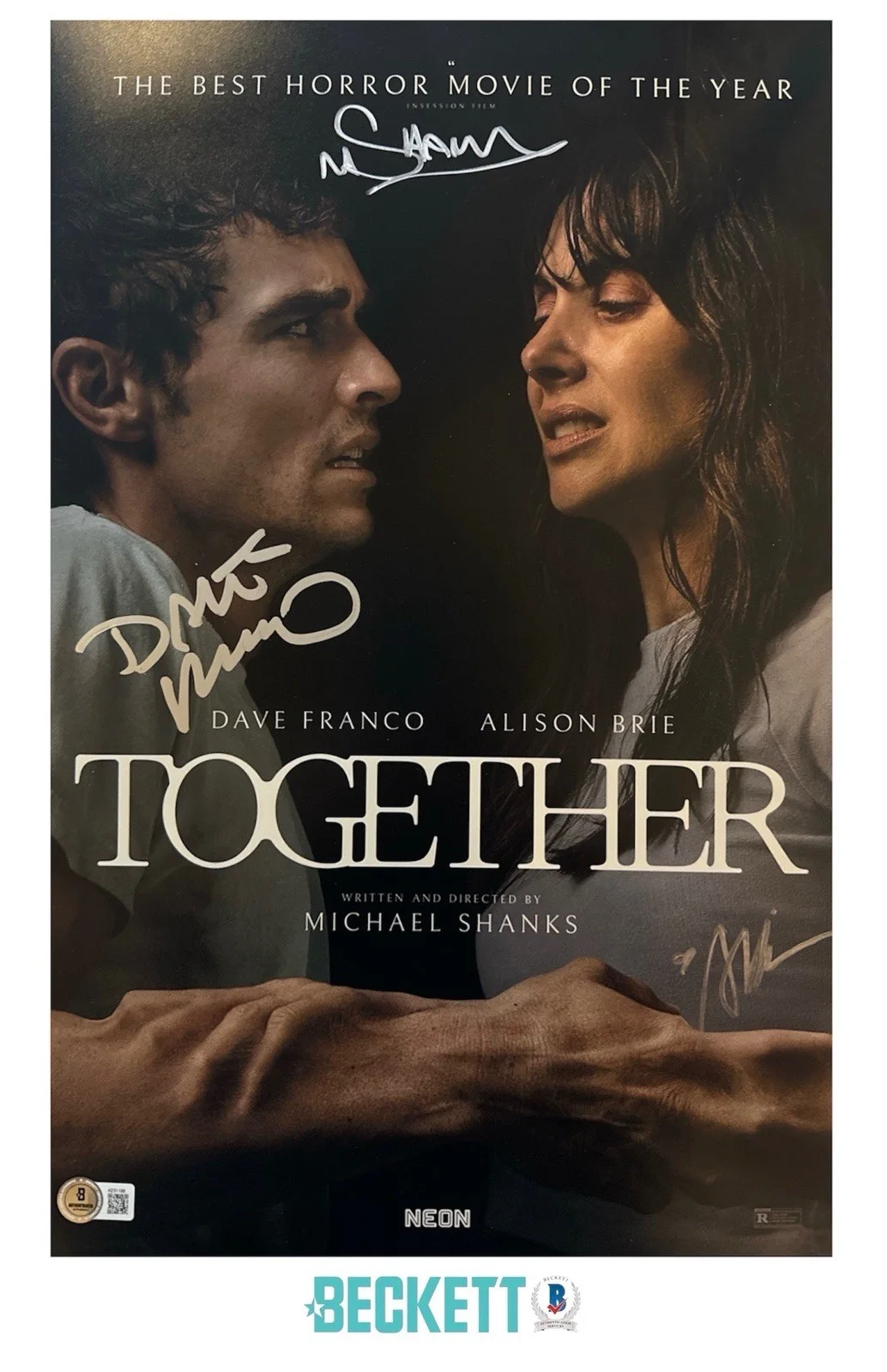 Alison Brie Dave Franco Michael Shanks — Alison Brie Dave Franco Michael Shanks Signed 11x17 Together Photo Beckett COA