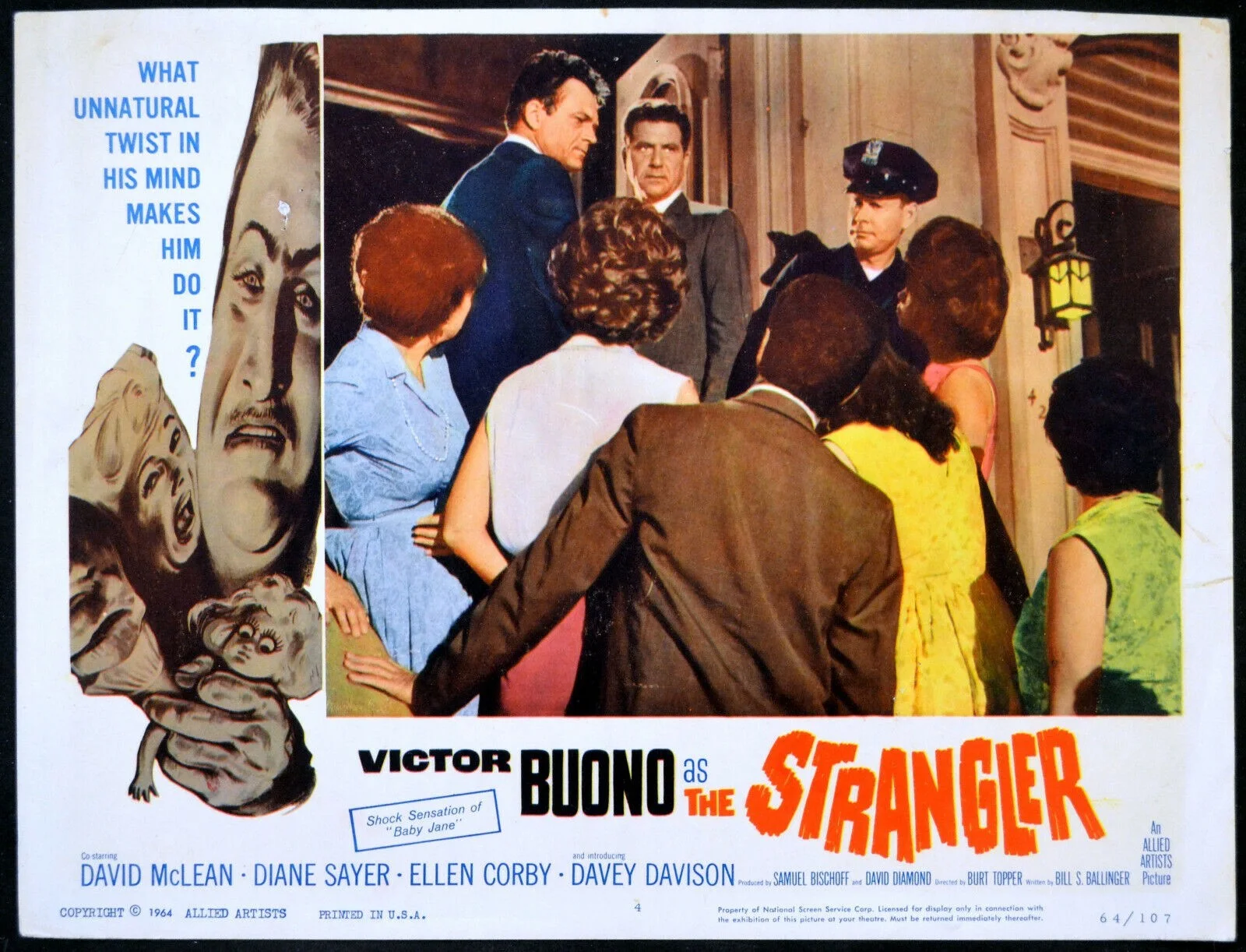 STRANGLER 1964 Victor Buono, David McLean, Diane Sayer 4 LOBBY CARDS, изображение 2