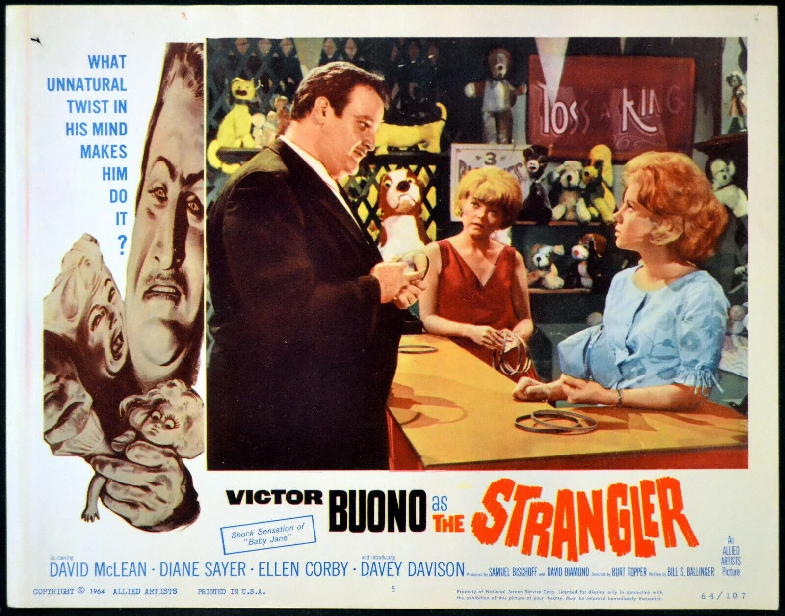 STRANGLER 1964 Victor Buono, David McLean, Diane Sayer 4 LOBBY CARDS, изображение 3