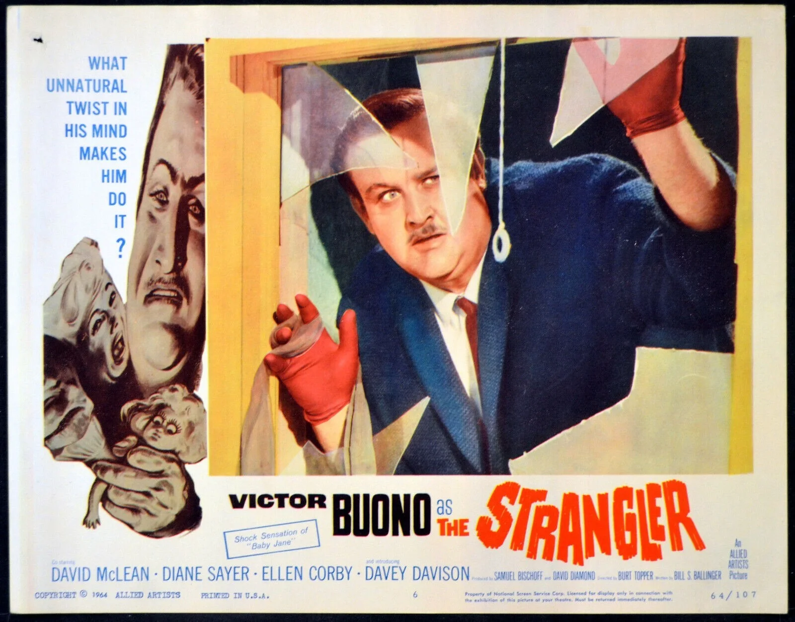 STRANGLER 1964 Victor Buono, David McLean, Diane Sayer 4 LOBBY CARDS, изображение 4