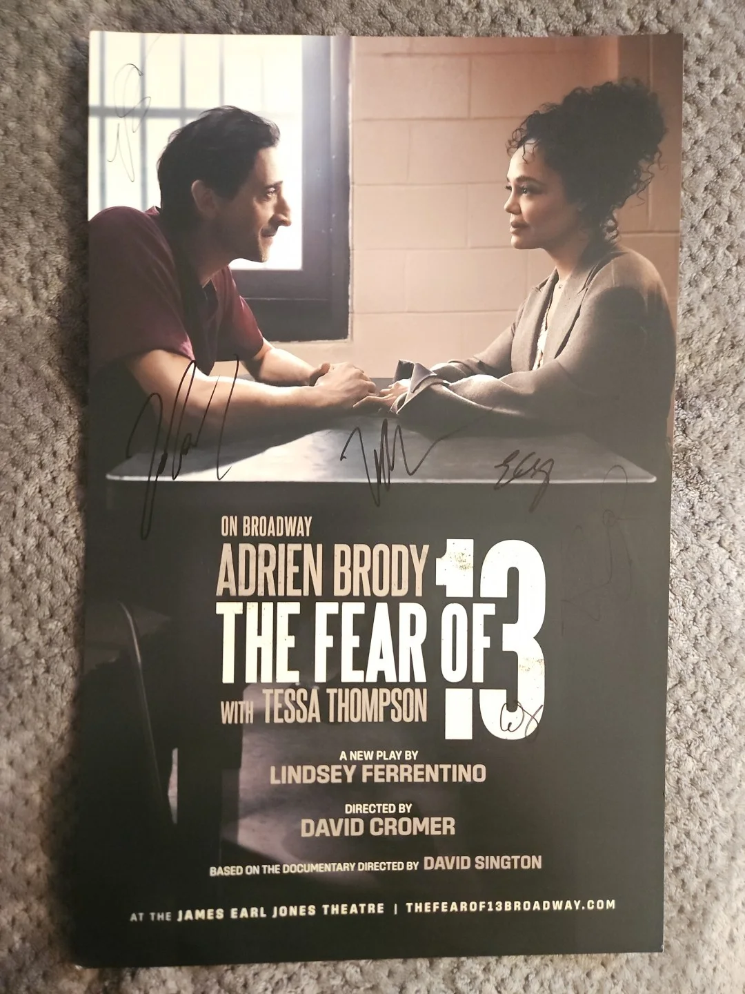 Adrien Brody, Tessa Thompson, Cast — The Fear Of 13 Signed Window Card - Adrien Brody, Tessa Thompson - 6 Signatures