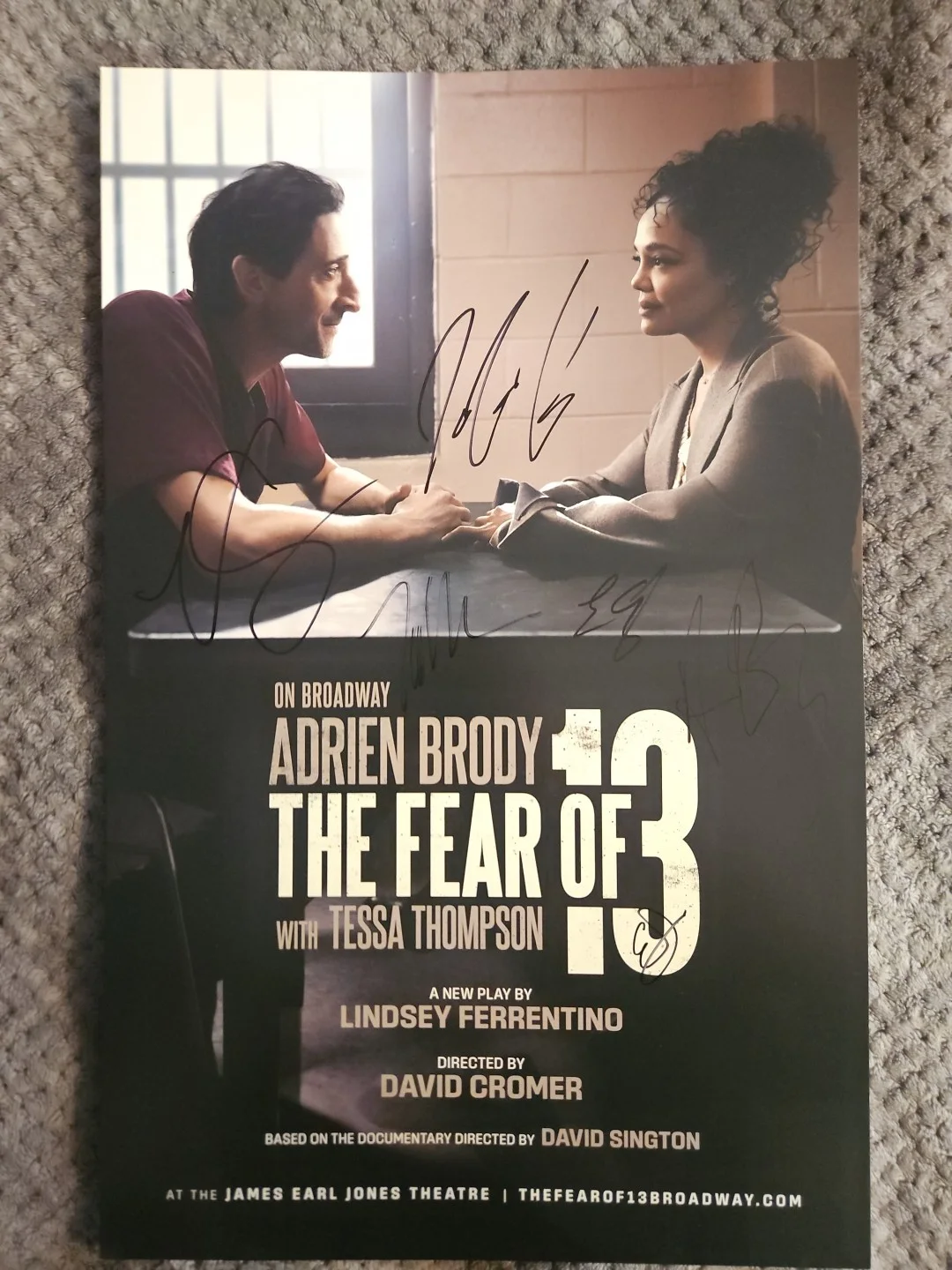 Adrien Brody, Tessa Thompson, Cast — The Fear Of 13 Signed Window Card - Adrien Brody, Tessa Thompson - 6 Signatures