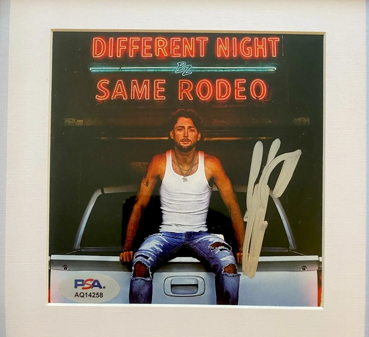 BAILEY ZIMMERMAN SIGNED FRAMED DIFFERENT NIGHT SAME RODEO ALBUM CD DISPLAY- PSA, image 2
