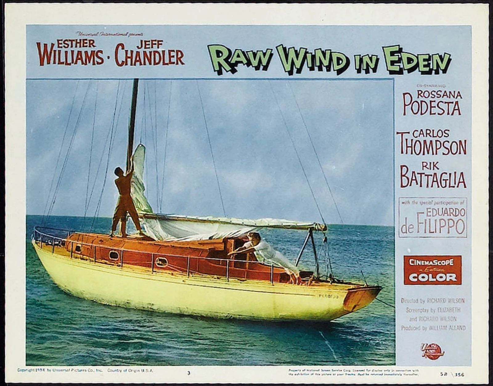 RAW WIND IN EDEN 1958 Jeff Chandler, Esther Williams 5 LOBBY CARDS, image 2