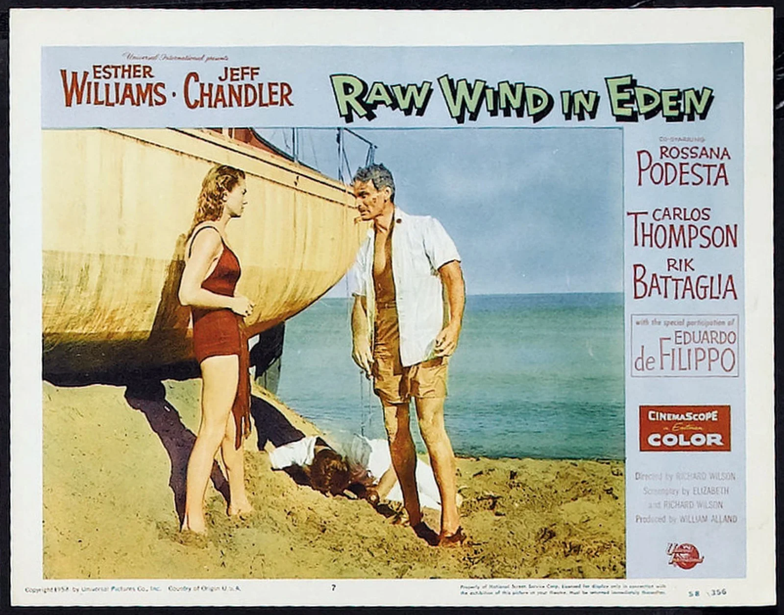 RAW WIND IN EDEN 1958 Jeff Chandler, Esther Williams 5 LOBBY CARDS, image 4