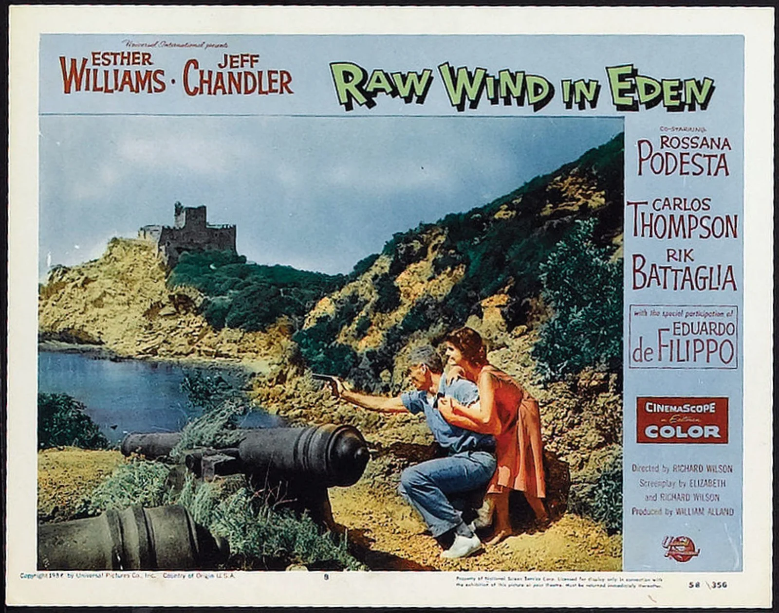 RAW WIND IN EDEN 1958 Jeff Chandler, Esther Williams 5 LOBBY CARDS, image 5