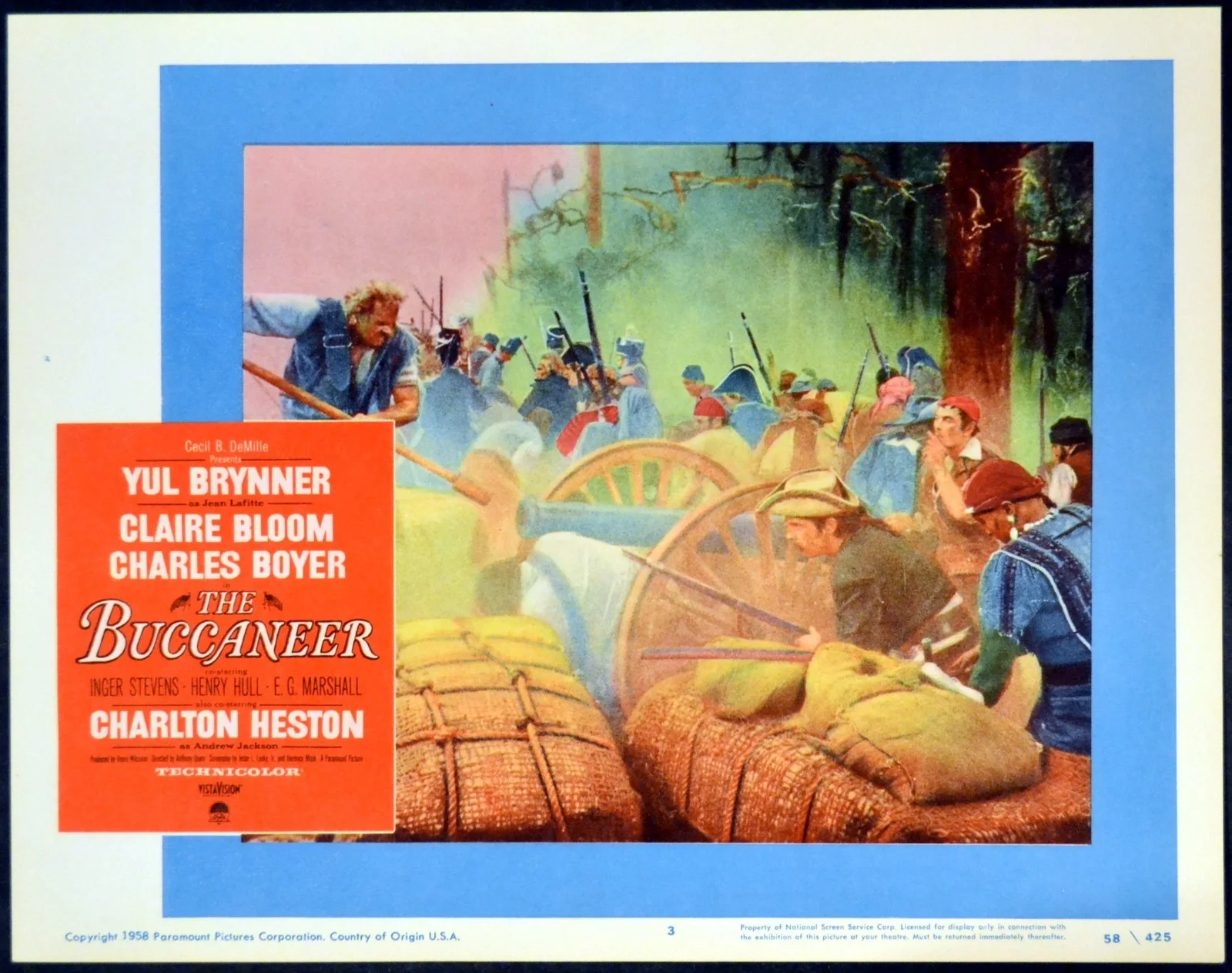 BUCCANEER 1958 Charlton Heston, Yul Brynner, Charles Boyer 3 LOBBY CARDS, image 2