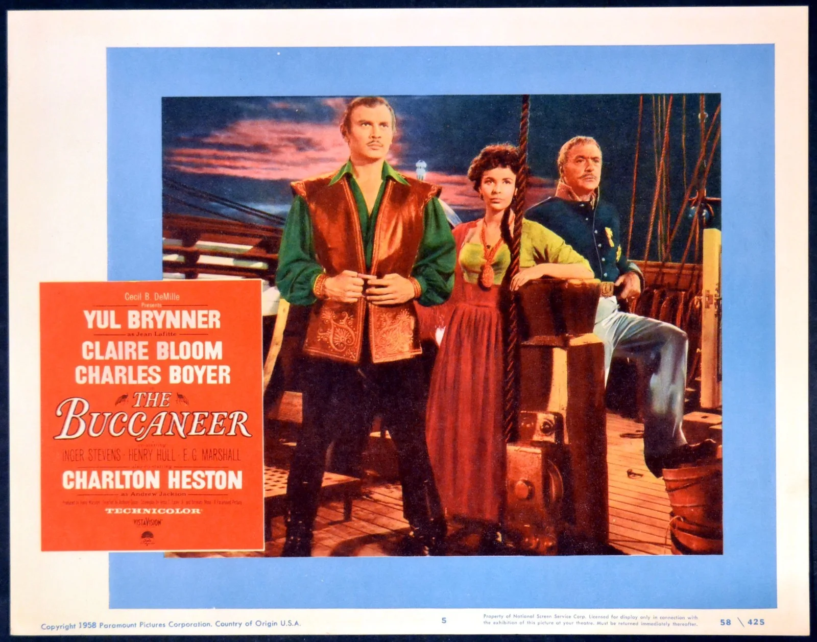BUCCANEER 1958 Charlton Heston, Yul Brynner, Charles Boyer 3 LOBBY CARDS, image 3