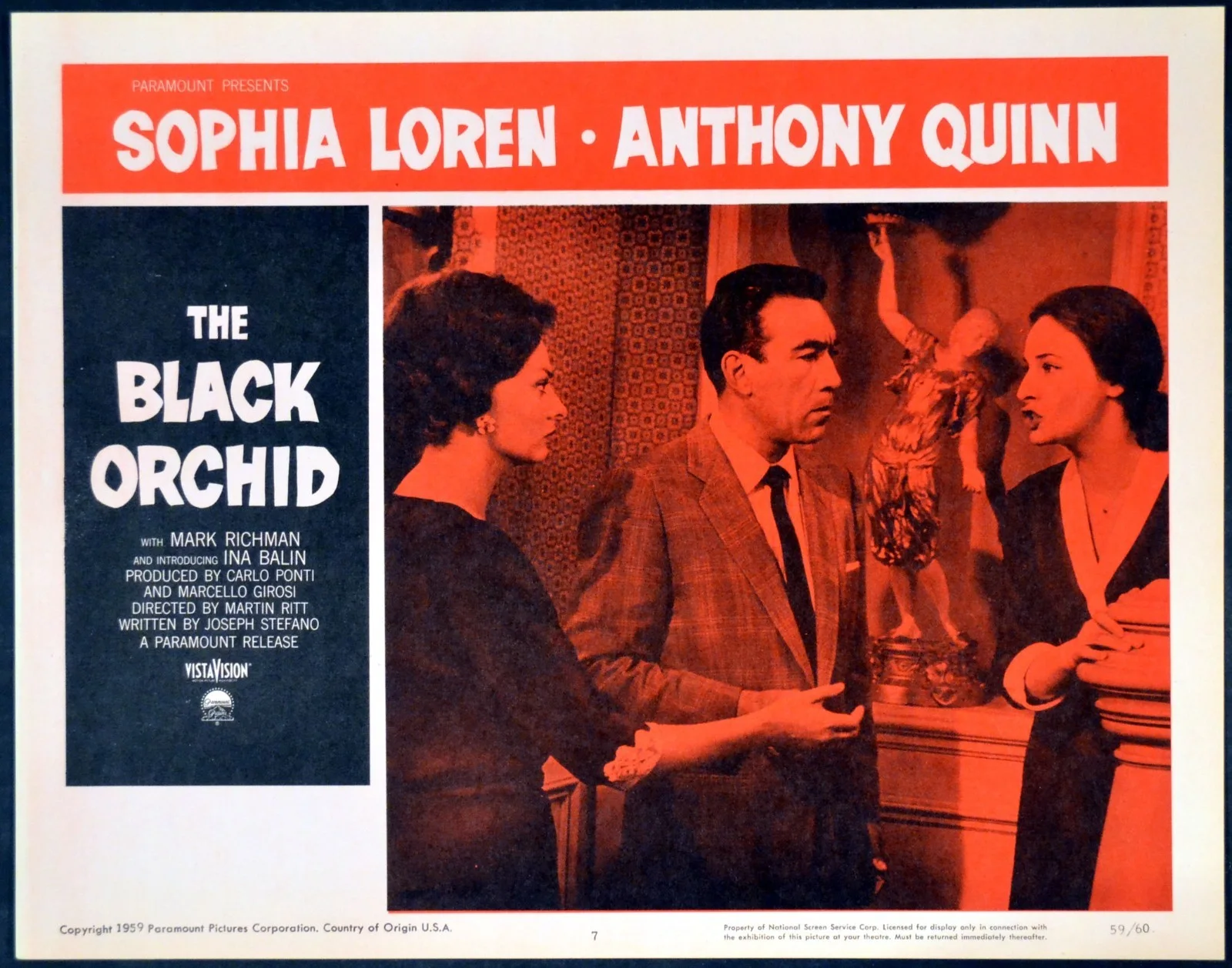 BLACK ORCHID 1958 Sophia Loren, Anthony Quinn 3 LOBBY CARDS, image 3