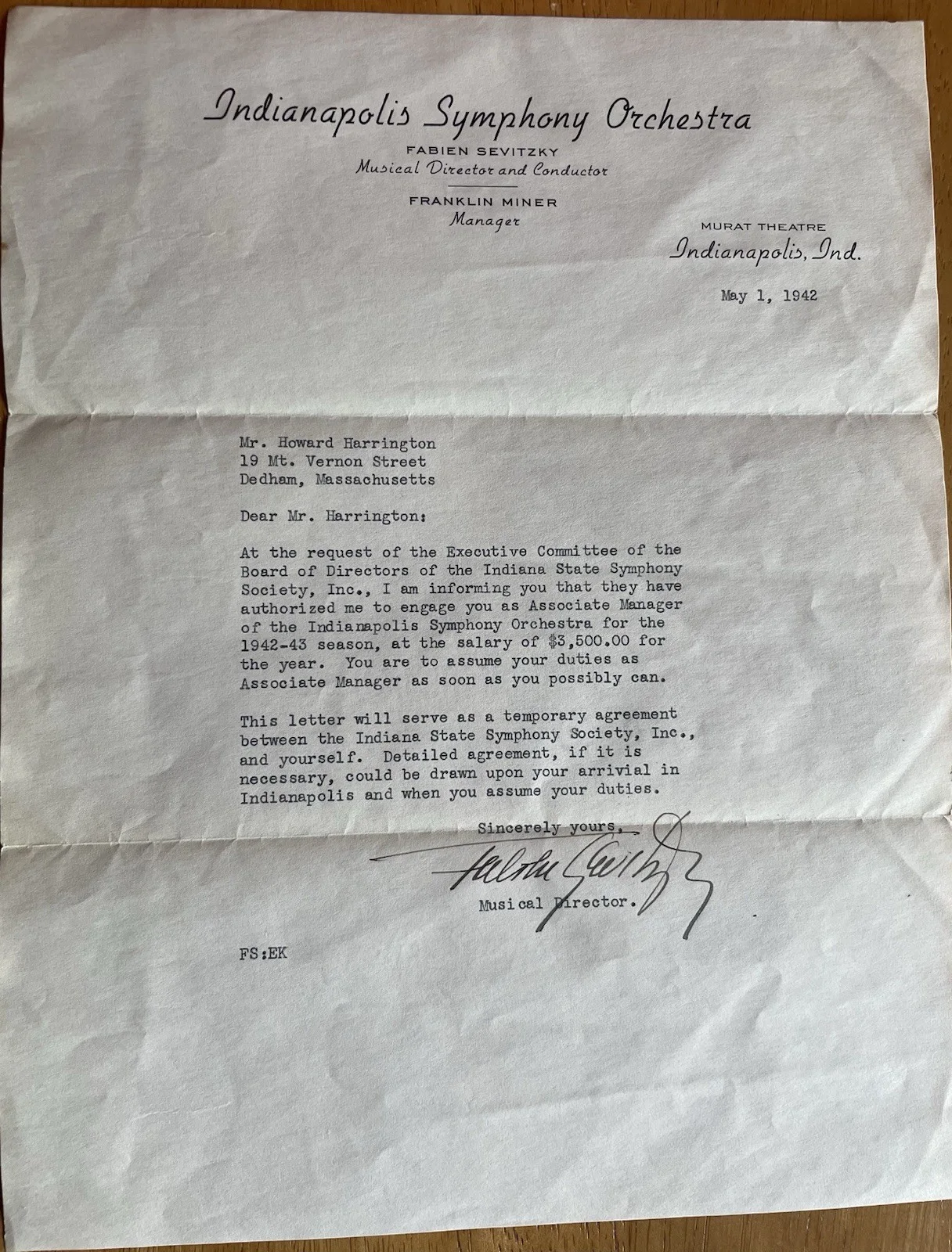 Russian Conductor Fabien Sevitzky Autograph Letter to Symphony Manager, изображение 2