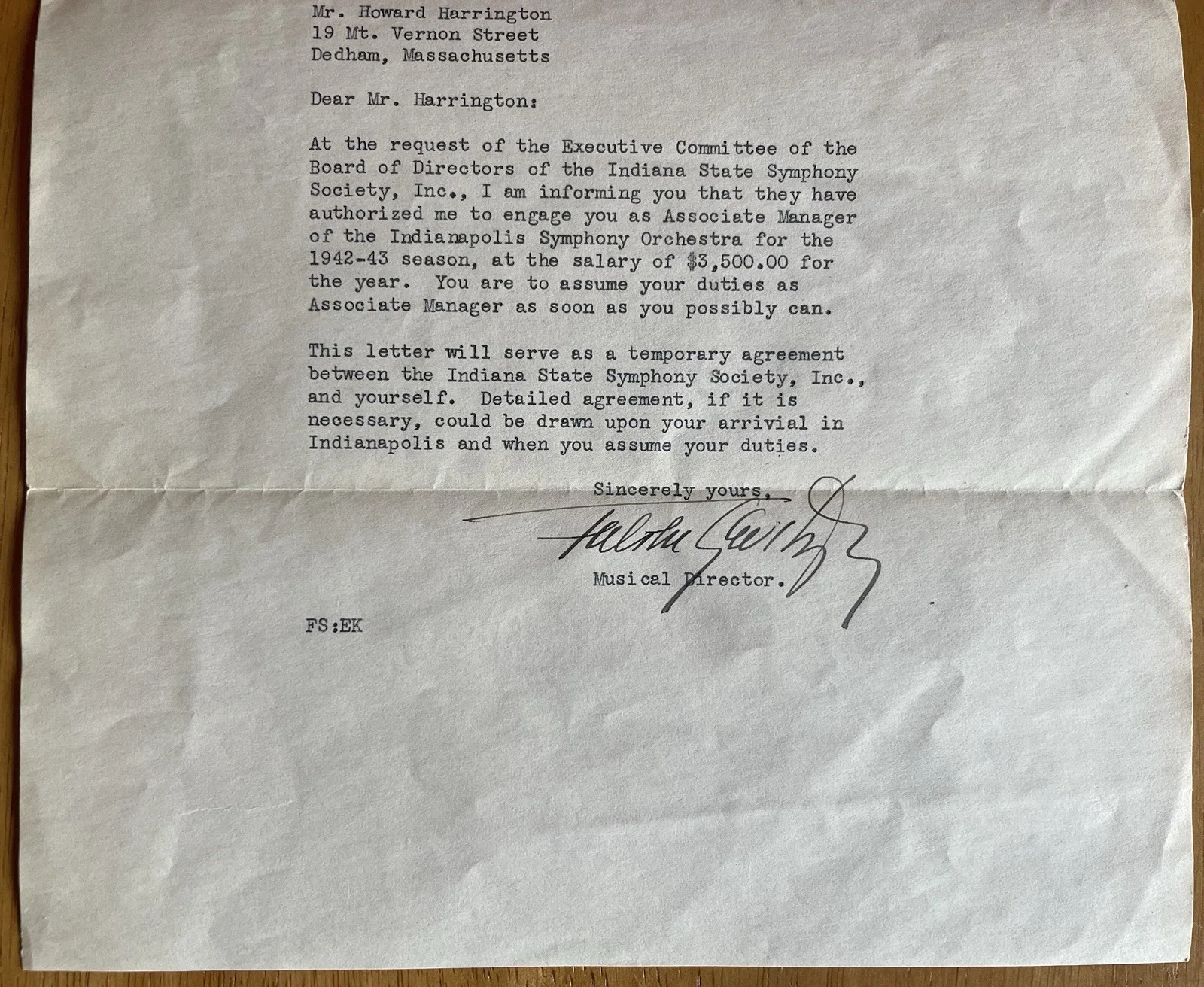Russian Conductor Fabien Sevitzky Autograph Letter to Symphony Manager, изображение 3