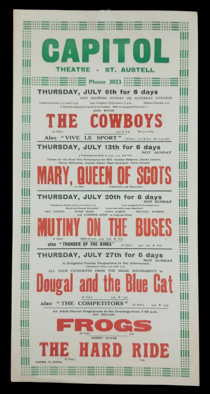 CAPITOL CINEMA (PLADSTOW) MUTINY ON THE BUSES ORIGINAL WINDOW CARD 1960S, изображение 2