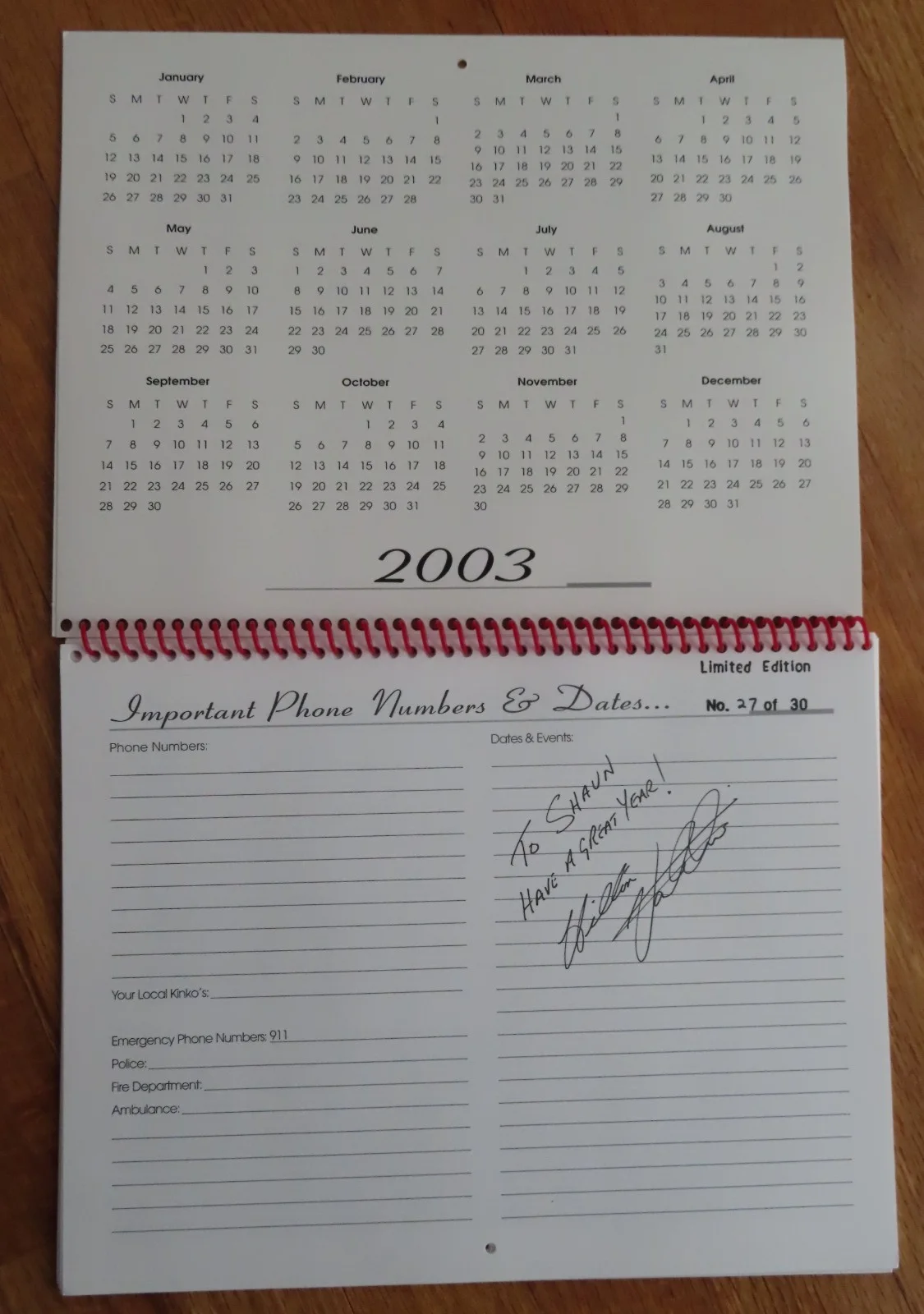 HILTON VALENTINE of ERIC BURDON & THE ANIMALS signed 2003 LTD of 30 Calendar, изображение 2