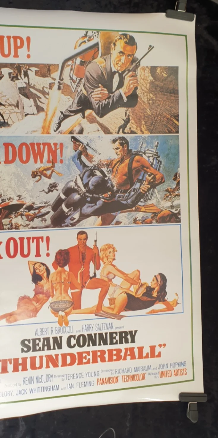 THUNDERBALL (1965) 1997 UK Quad Poster Reprint James Bond Connery MINT, изображение 3