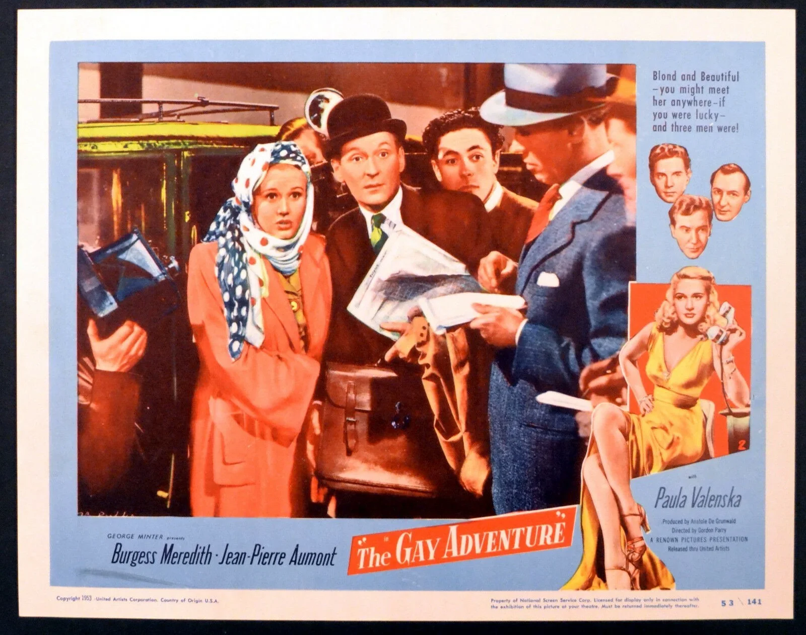 GAY ADVENTURE 1949 Burgess Meredith, Jean-Pierre Aumont 4 LOBBY CARDS, изображение 2