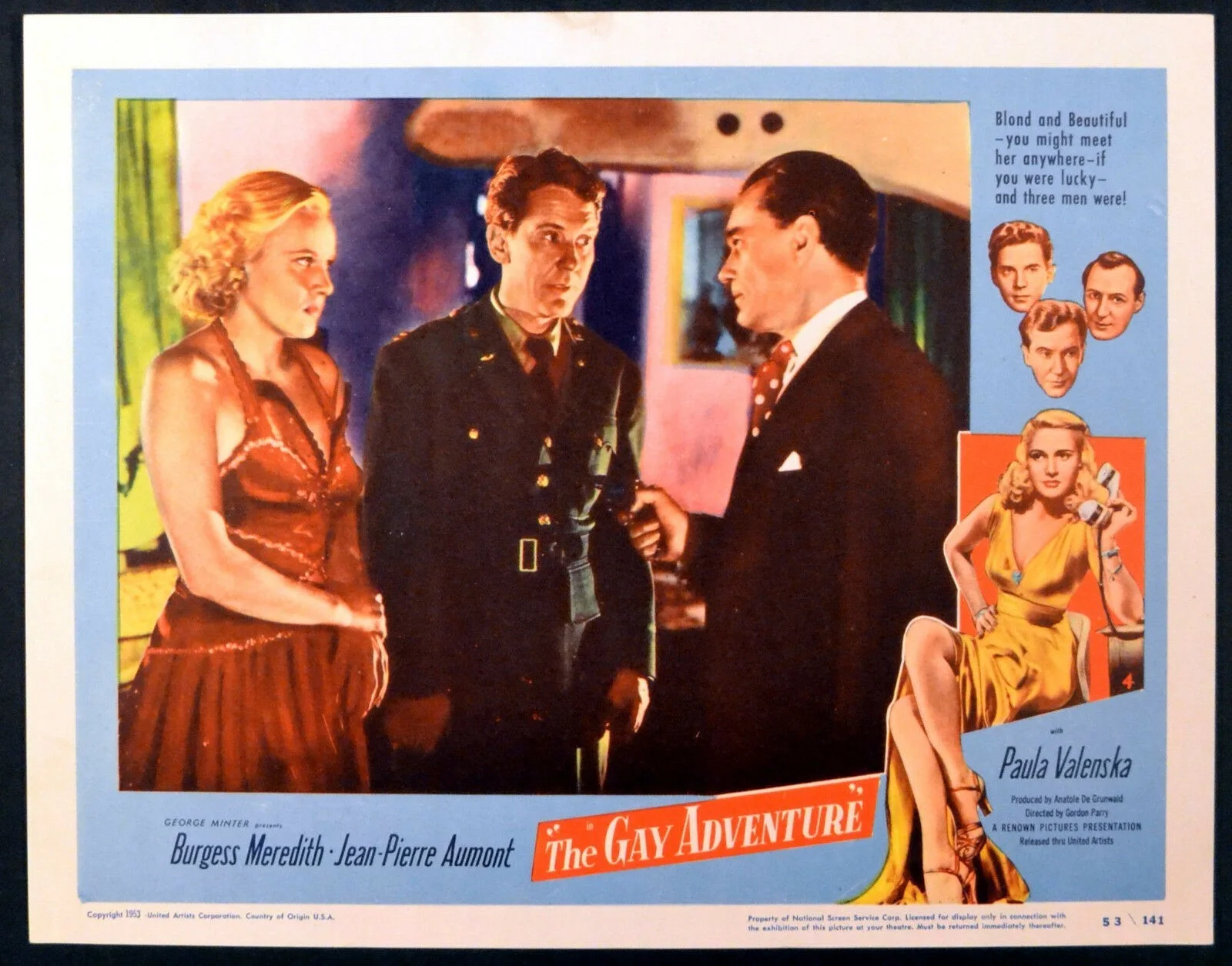 GAY ADVENTURE 1949 Burgess Meredith, Jean-Pierre Aumont 4 LOBBY CARDS, изображение 4