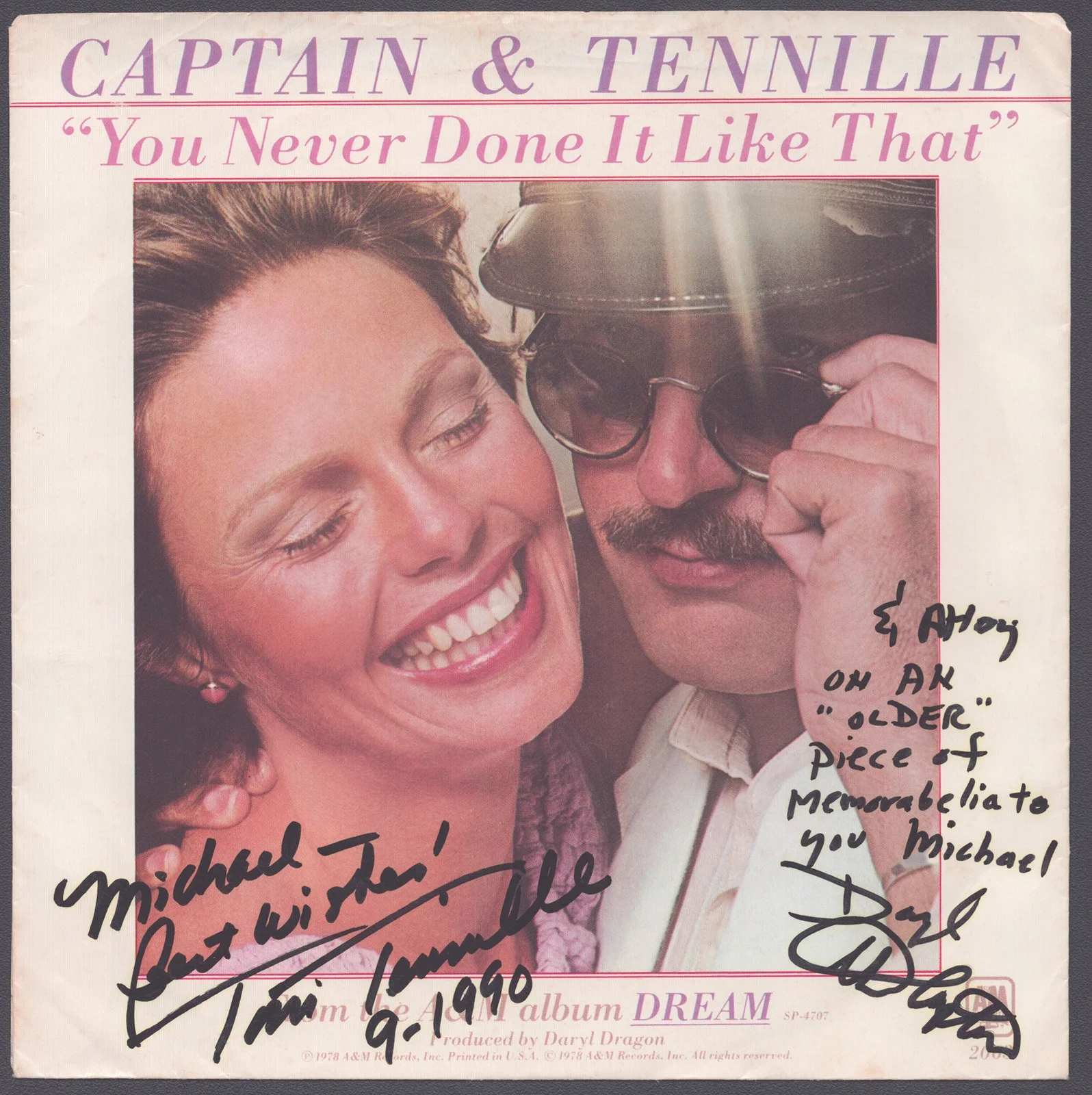 Captain & Tennille, Toni Tennille, Daryl Dragon — & TENNILLE - INSCRIBED RECORD ALBUM SLEEVE SIGNED 09/1990 WITH CO-SIGNERS