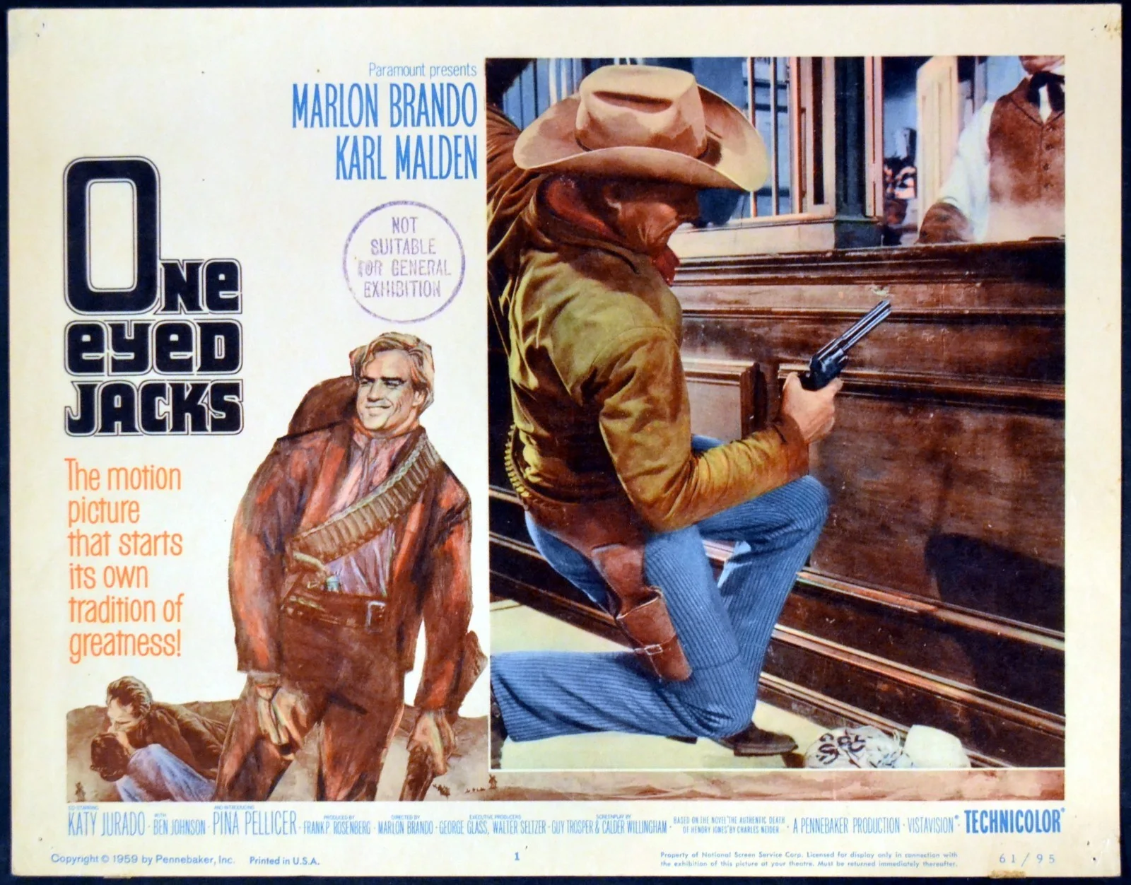 ONE-EYED JACKS 1961 Marlon Brando, Karl Malden, Pina Pellicer 5 LOBBY CARDS, изображение 2
