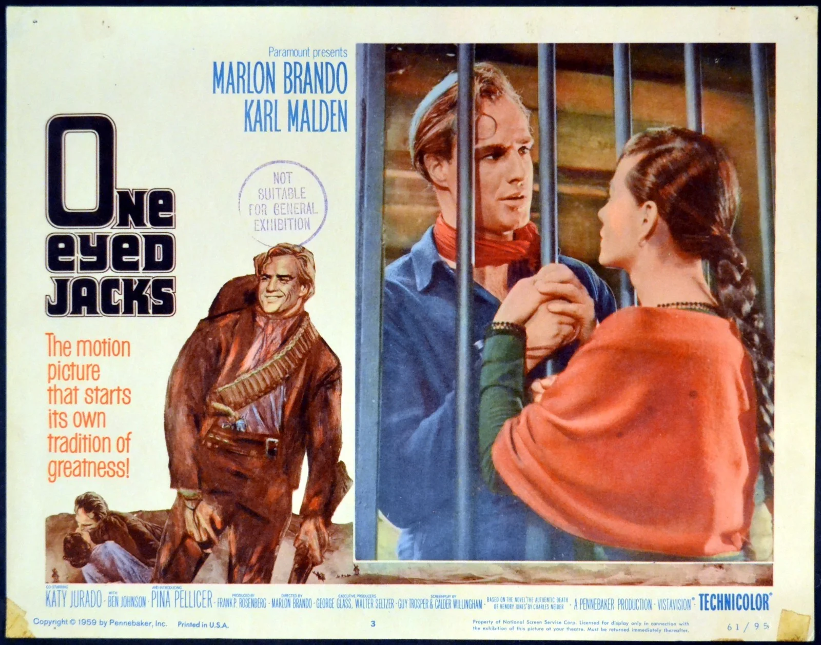 ONE-EYED JACKS 1961 Marlon Brando, Karl Malden, Pina Pellicer 5 LOBBY CARDS, изображение 4