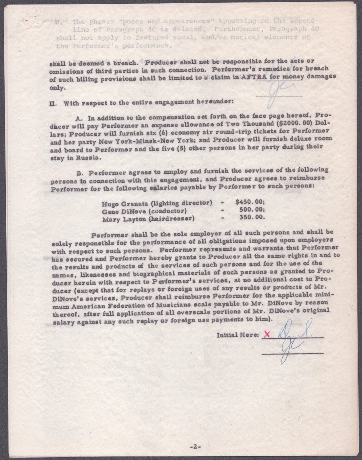 Dinah Shore — DINAH SHORE - CONTRACT SIGNED 01/27/1967, image 2