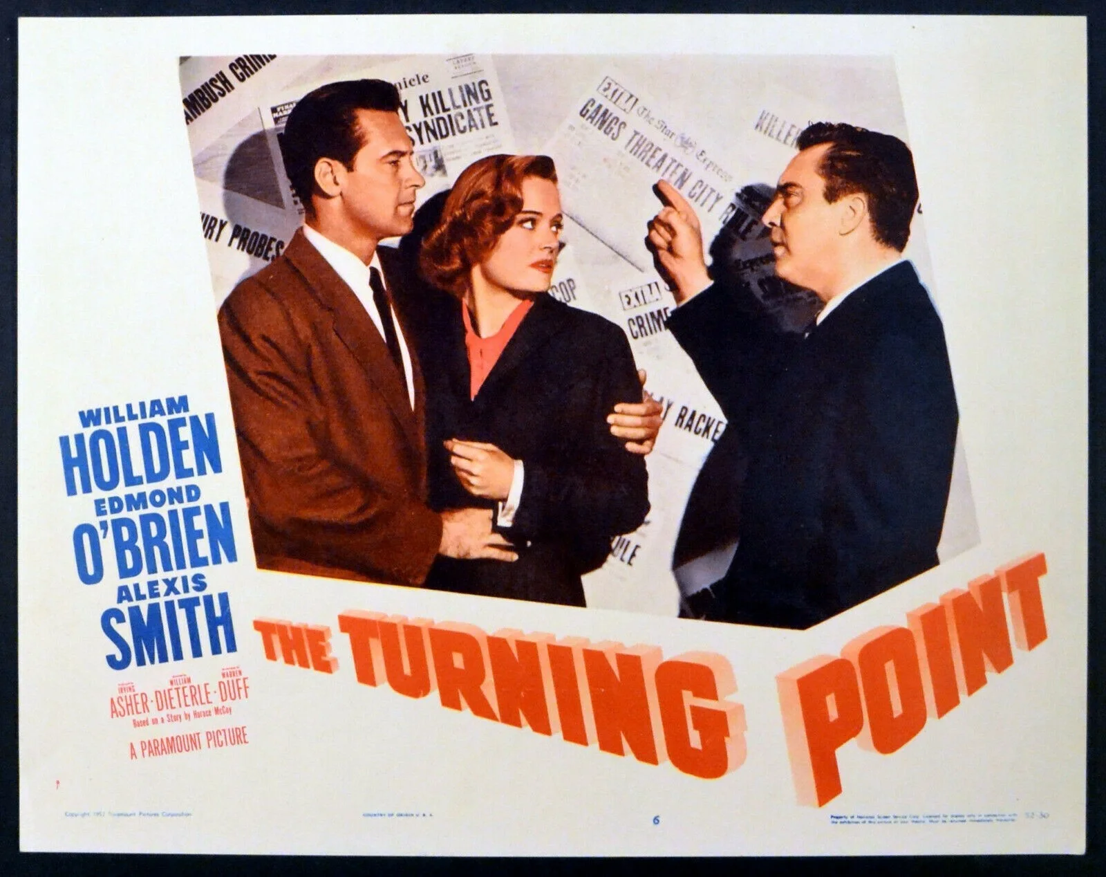 TURNING POINT 1952 William Holden, Edmond O'Brien, Alexis Smith 3 LOBBY CARDS, image 2