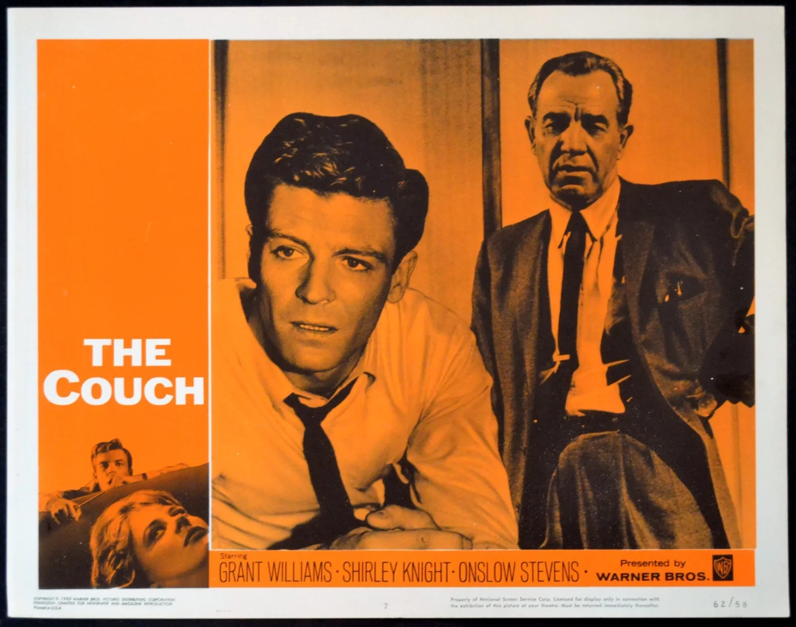 COUCH 1962 Grant Williams, Shirley Knight, Onslow Stevens 6 LOBBY CARDS, изображение 5