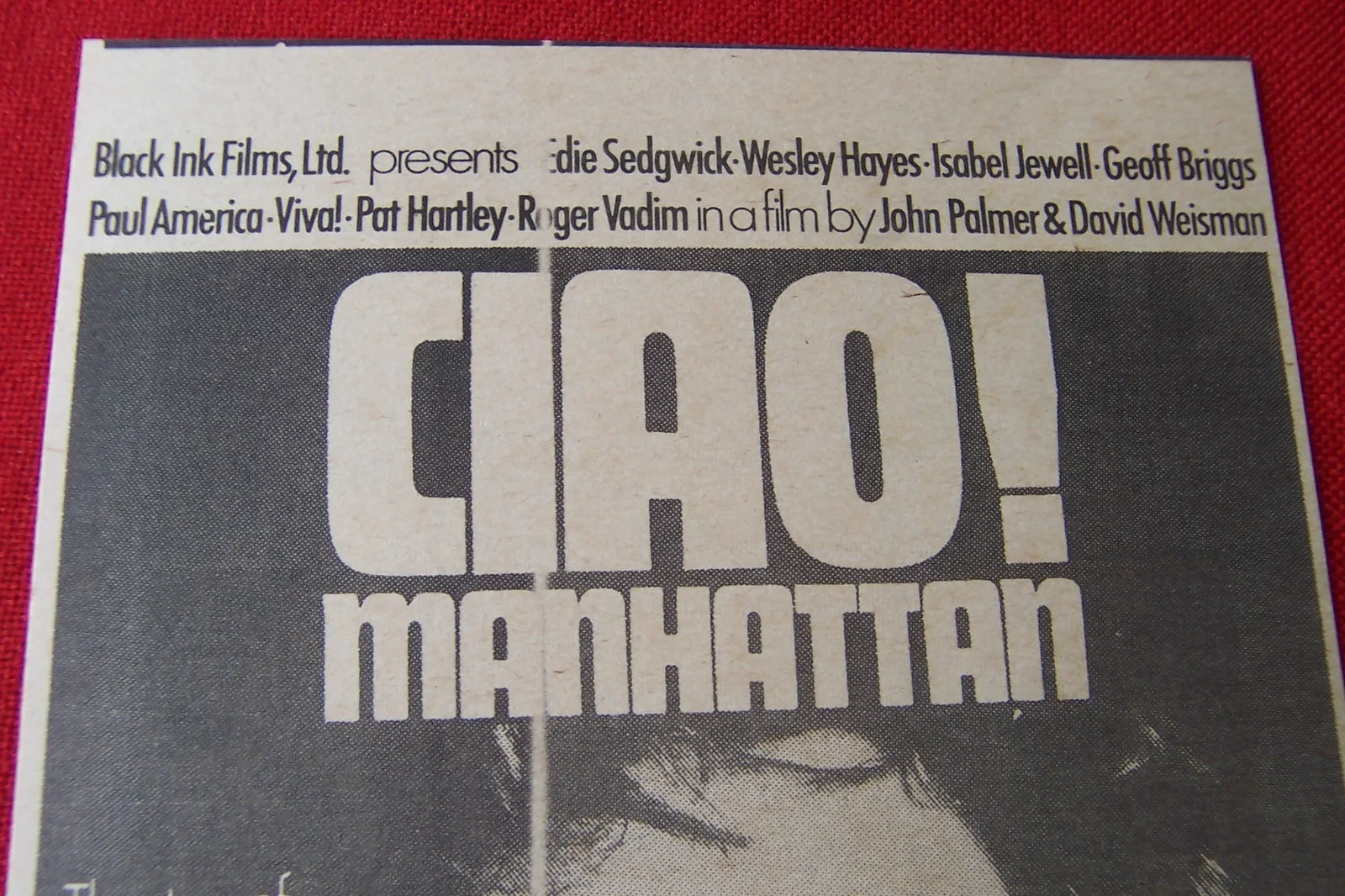 CIAO ! MANHATTAN EDIE SEDGWICK FILM 1973 ORIGINAL VINTAGE ADVERT, изображение 2