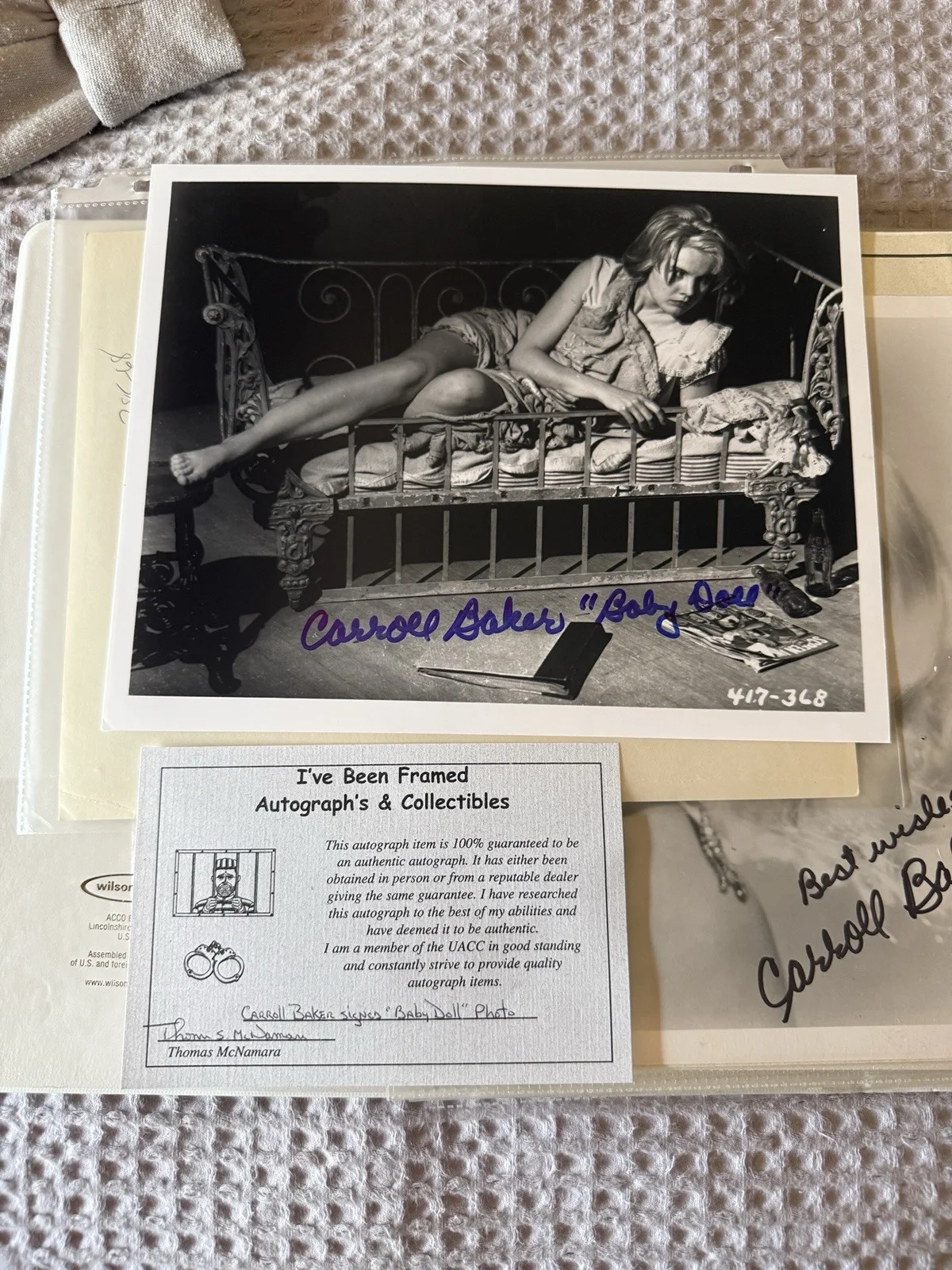 Carroll Baker — Carroll Baker Baby Doll 1956 Signed Photograph w/ COA & Stamp