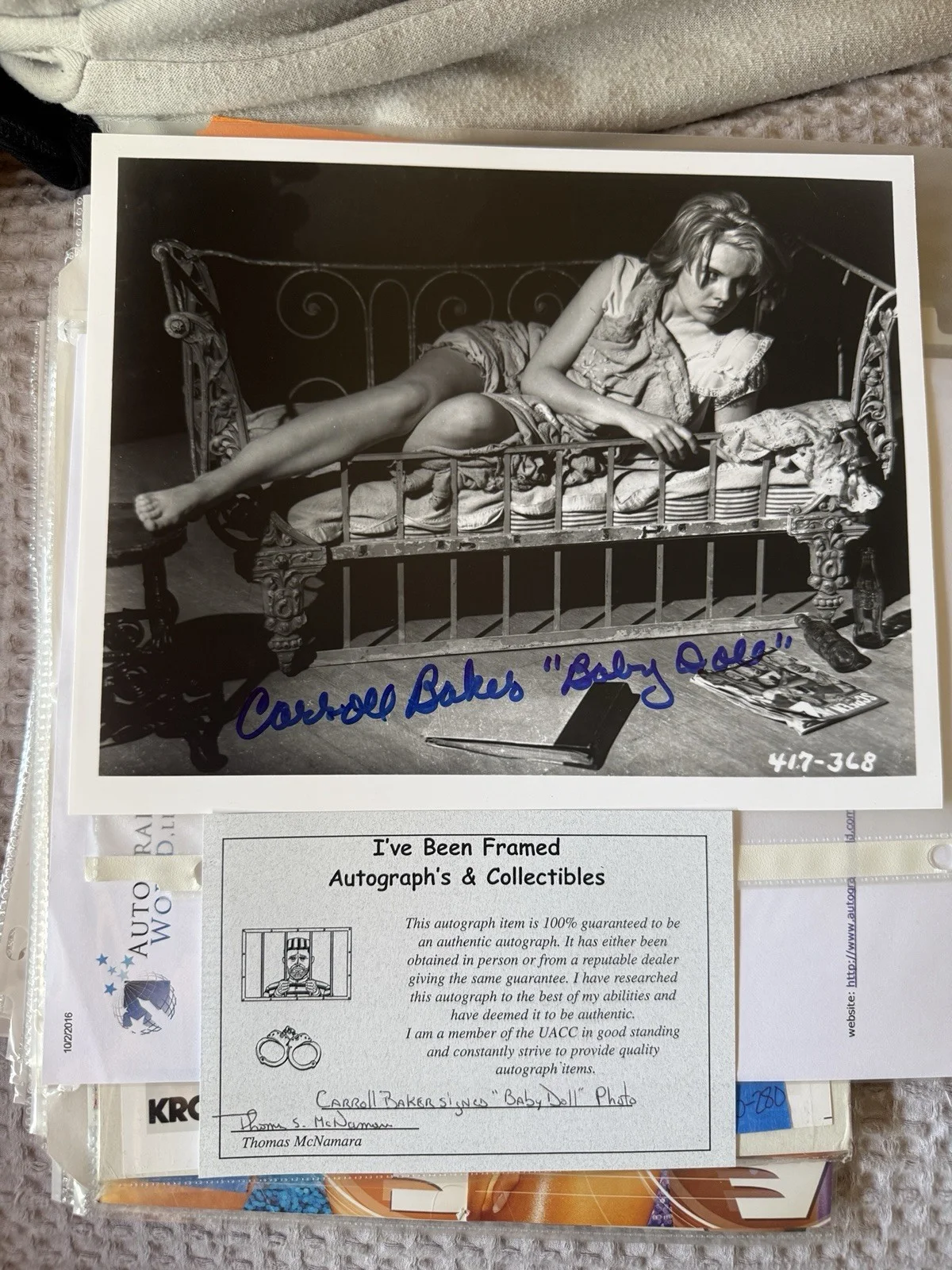 Carroll Baker — Carroll Baker Baby Doll 1956 Signed Photograph w/ COA & Stamp