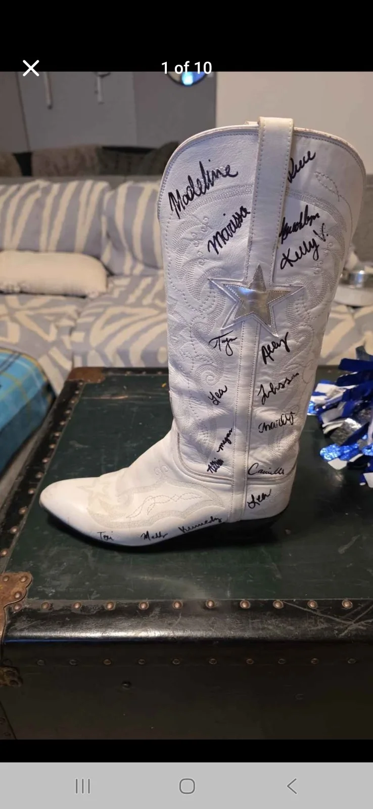 Dallas cowboys cheerleaders squad 2024-2025 — autographed game used dallas cowboys cheerleader boot autographed by whole squad, image 3