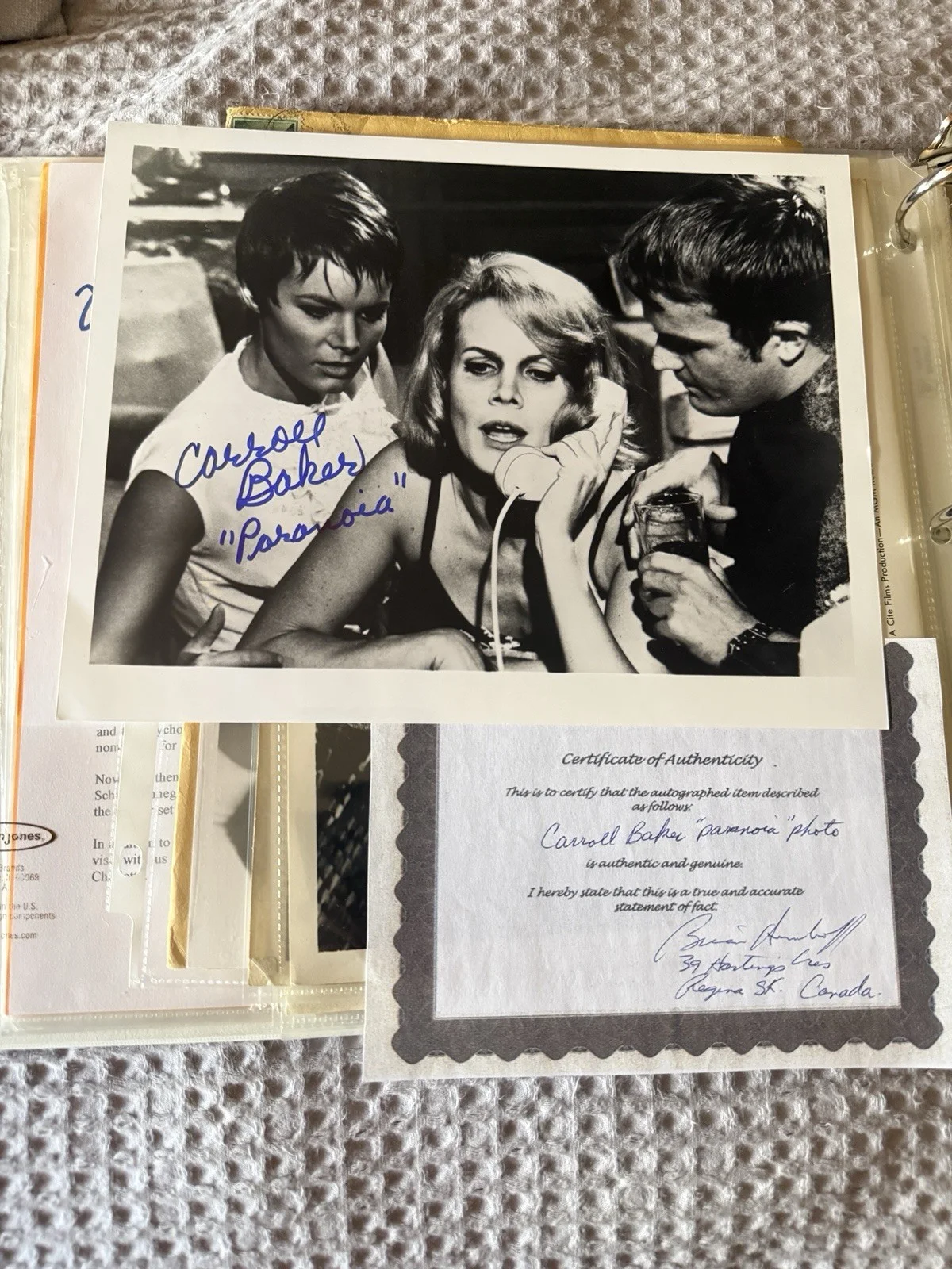 Carroll Baker — Carroll Baker COA Signed 8x10 B&W Photograph Autograph