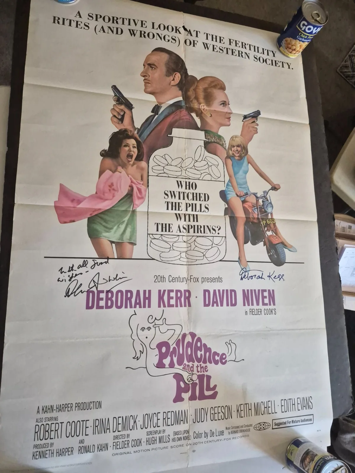 DAVID NIVEN DEBORAH KERR — CAST SIGNED PRUDENCE & THE PILL-MOVIE POSTER- vintage-w/COA ekim, изображение 2