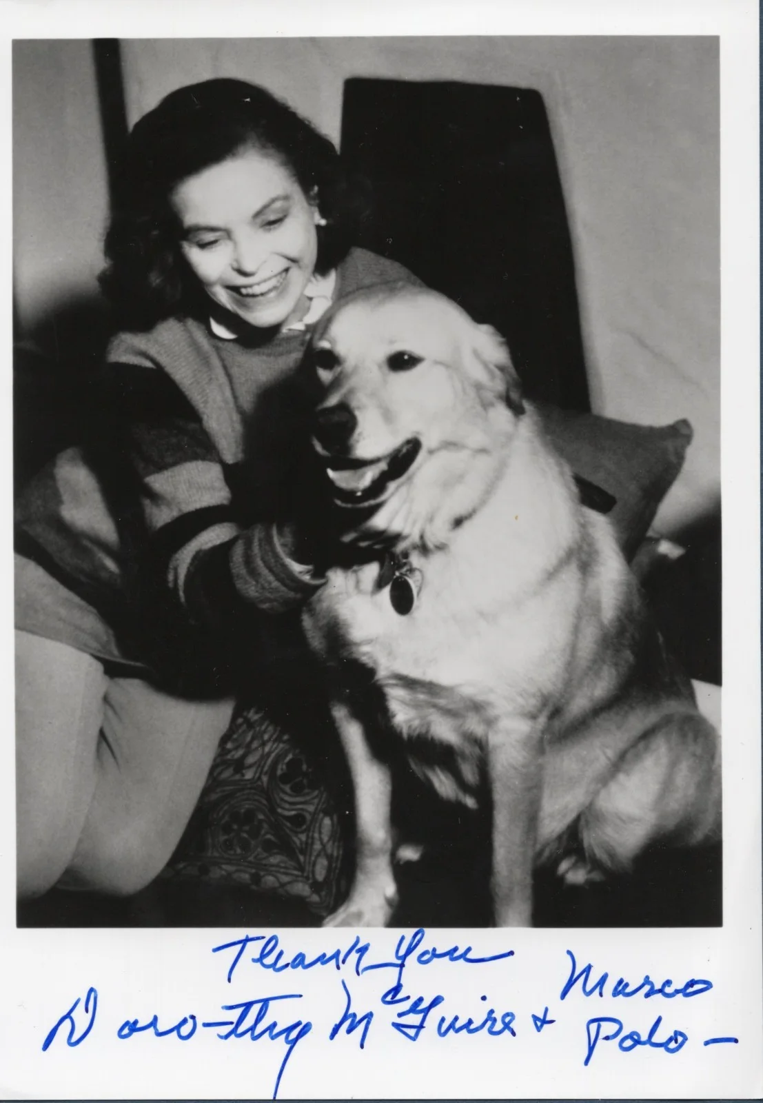 Dorothy Mcguire — Dorothy McGuire Vintage 5x7 - B/W Photo - "With Her Dog" W/COA