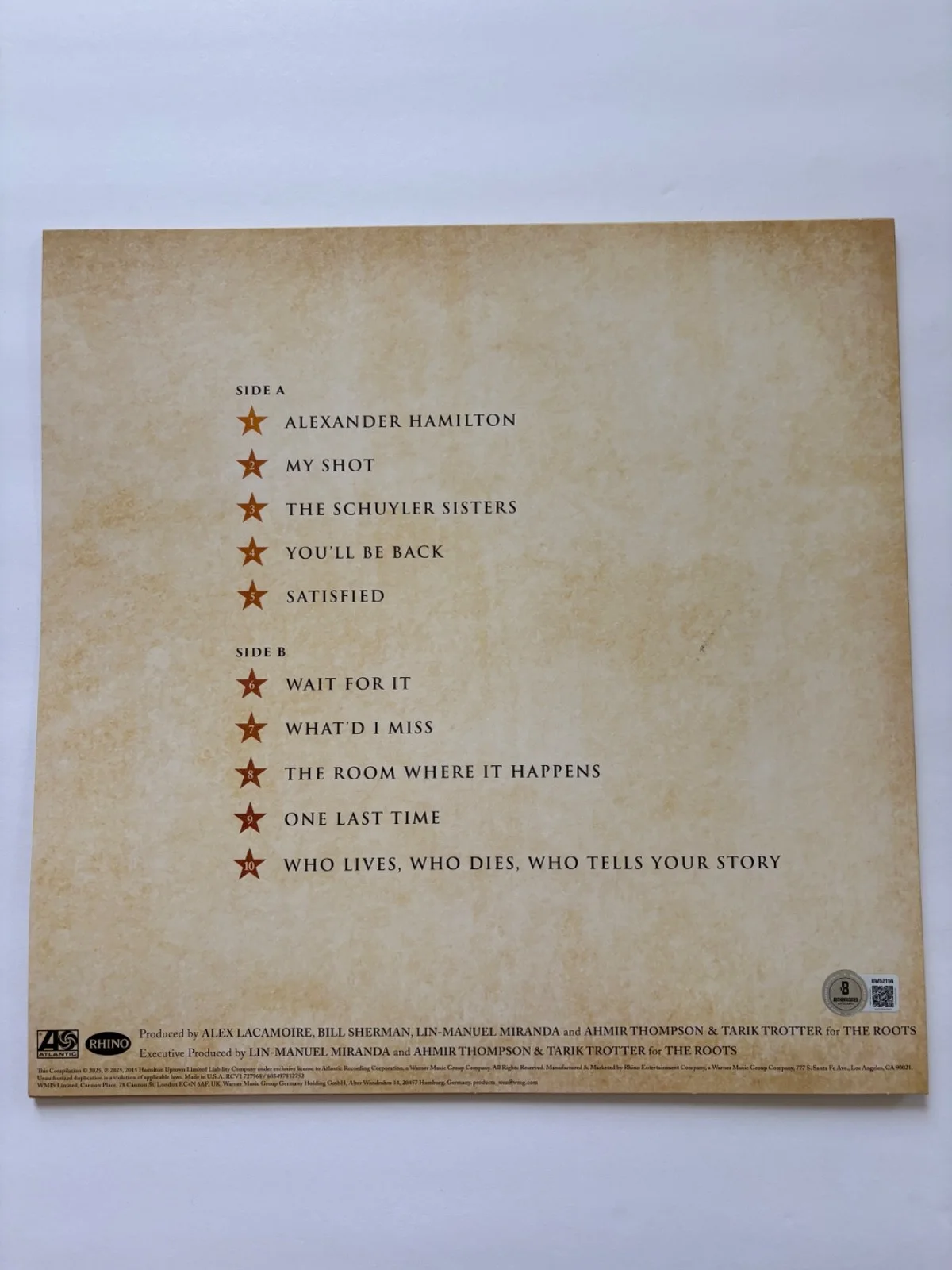 LIN MANUEL MIRANDA SIGNED HAMILTON 10 SHOTS VINYL LP BROADWAY PLAY ALBUM BAS, изображение 3