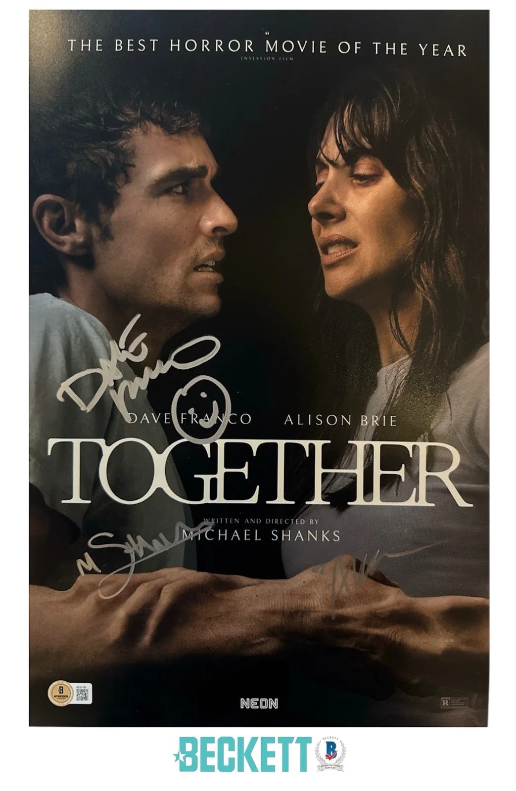 Alison Brie Dave Franco Michael Shanks — Alison Brie Dave Franco Michael Shanks Signed 11x17 Together Photo Beckett COA