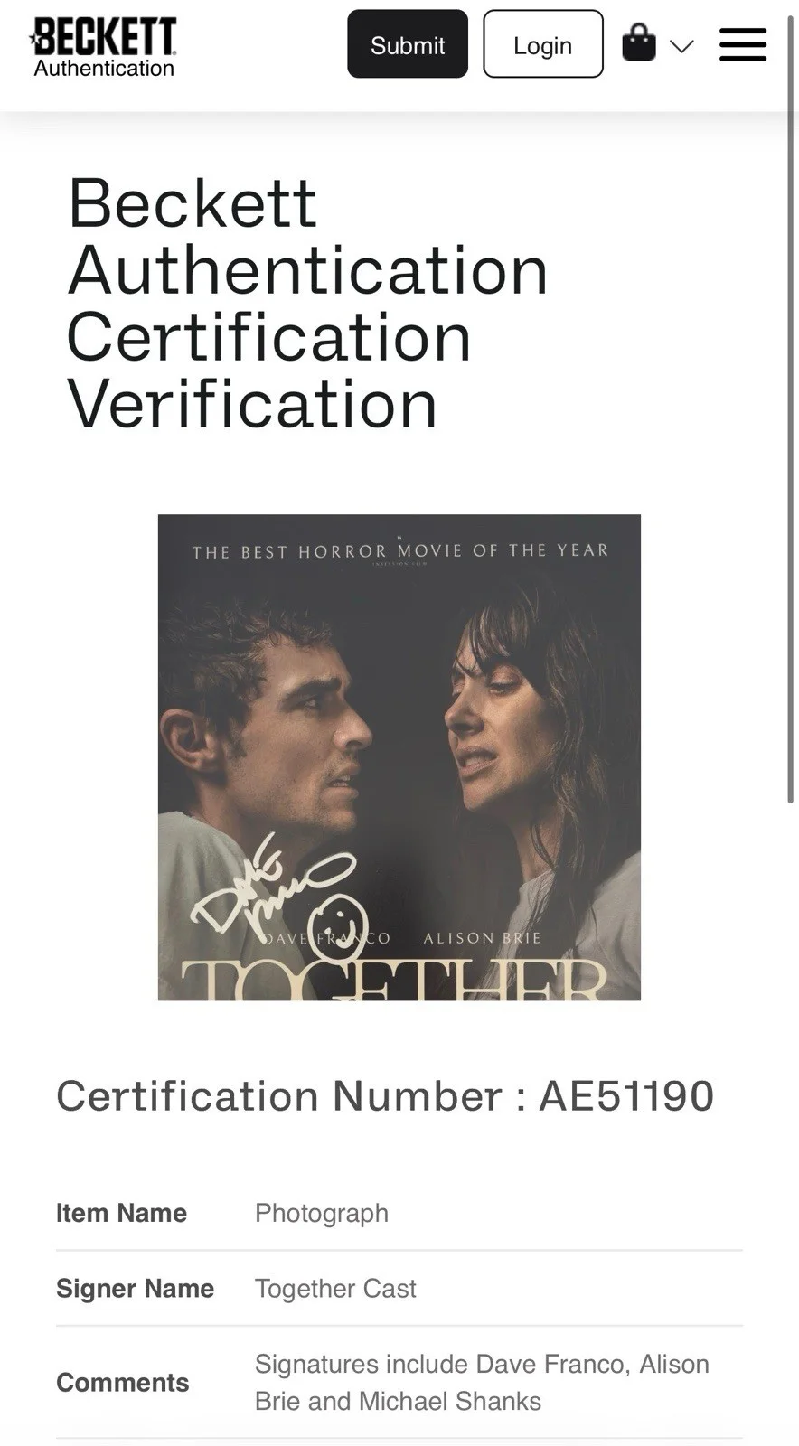 Alison Brie Dave Franco Michael Shanks — Alison Brie Dave Franco Michael Shanks Signed 11x17 Together Photo Beckett COA, изображение 5