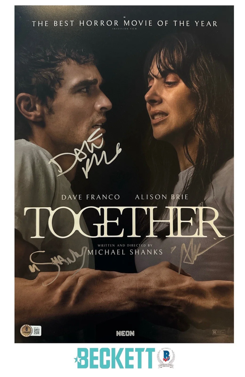 Alison Brie Dave Franco Michael Shanks — Alison Brie Dave Franco Michael Shanks Signed 11x17 Together Photo Beckett COA